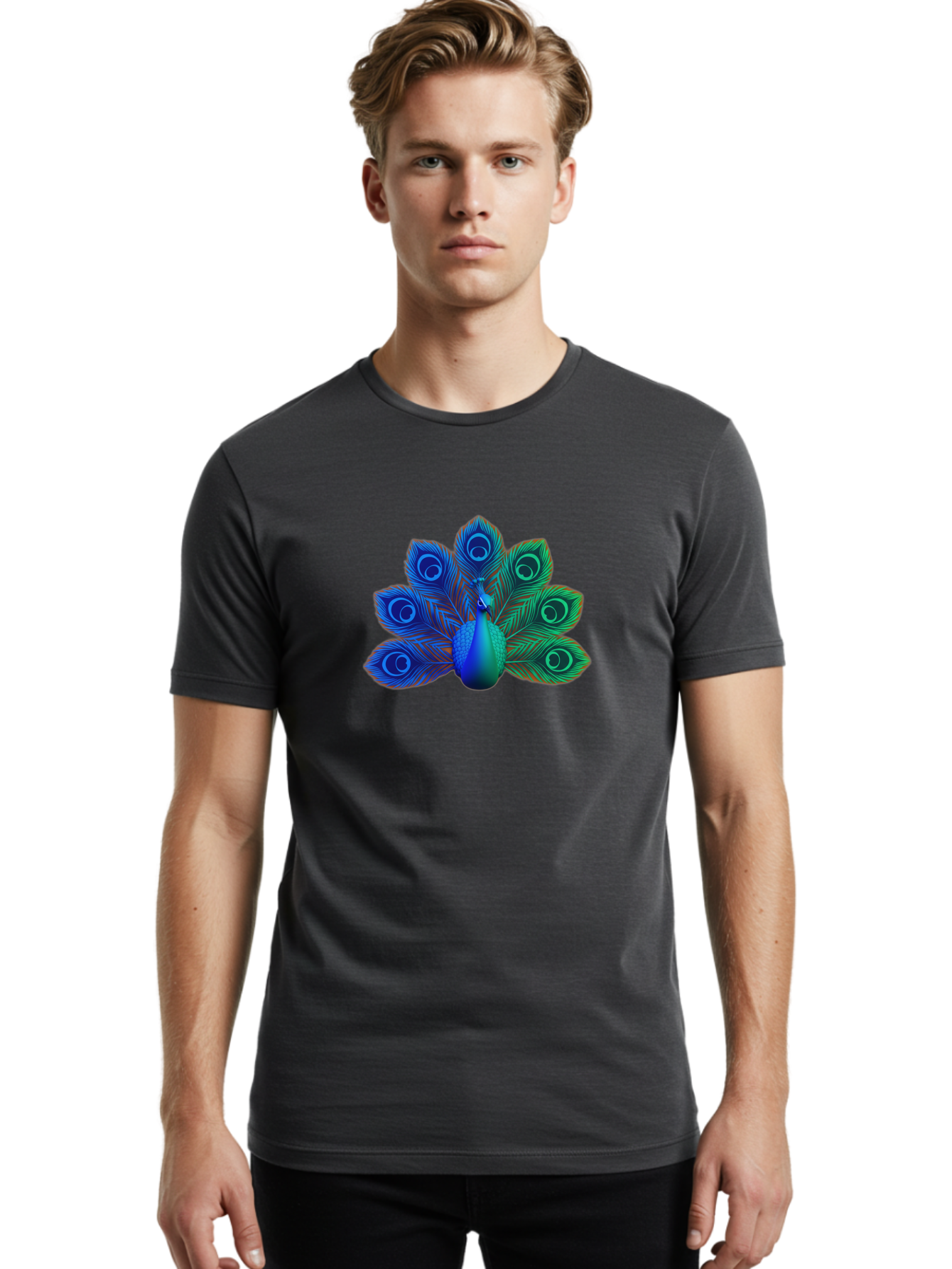 Peacock-18 Men'S Graphic Tee, 100% Cotton, Comfortable Casual Summer Wear, Machine Washable, Peacock Display, Vibrant Feathers, Blue Plumage, Colorful Bird, Majestic Creature, Iridescent Colors, Eye Spots, Feathered Beauty Bab079 22