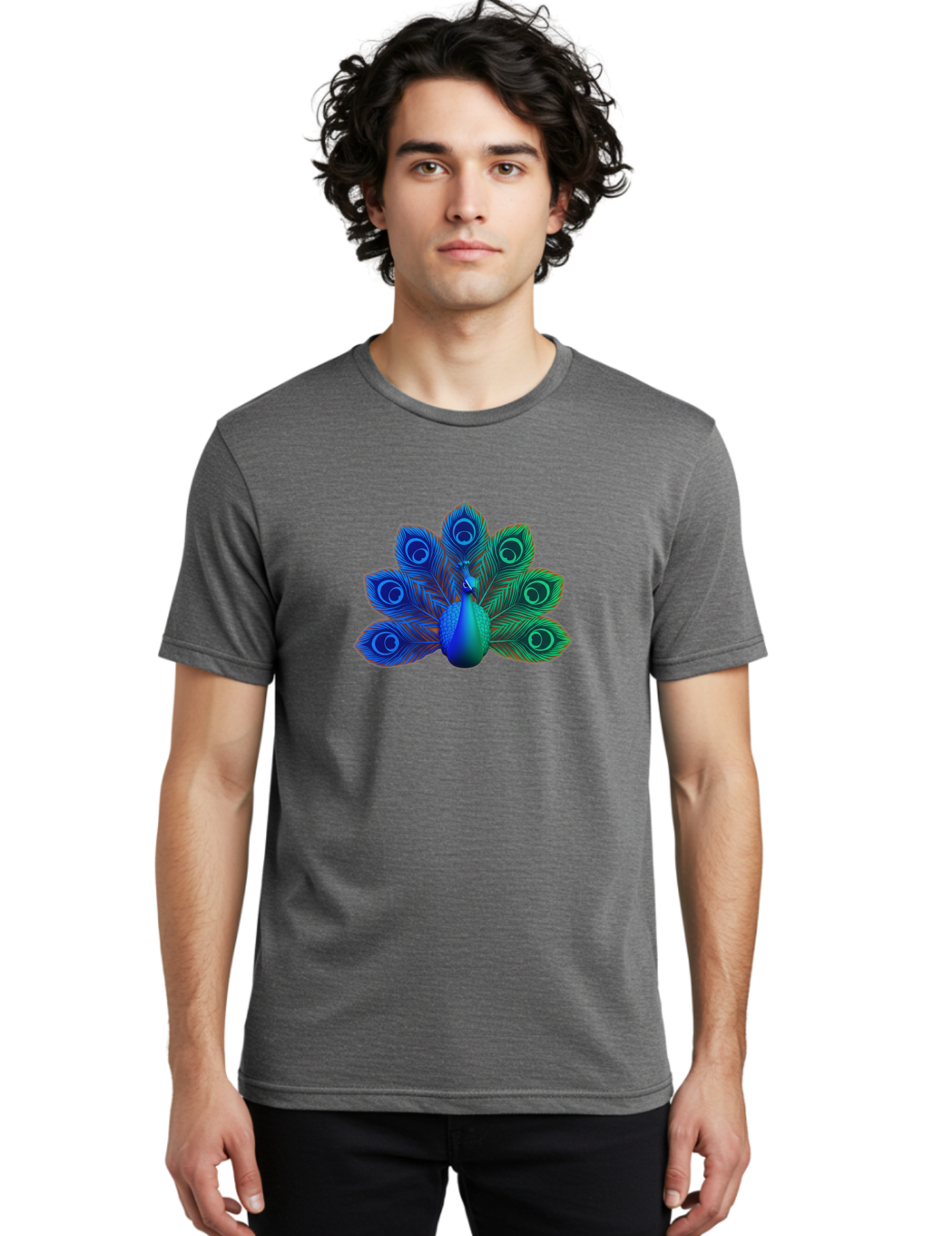 Peacock-18 Men'S Graphic Tee, 100% Cotton, Comfortable Casual Summer Wear, Machine Washable, Peacock Display, Vibrant Feathers, Blue Plumage, Colorful Bird, Majestic Creature, Iridescent Colors, Eye Spots, Feathered Beauty Bab079 24