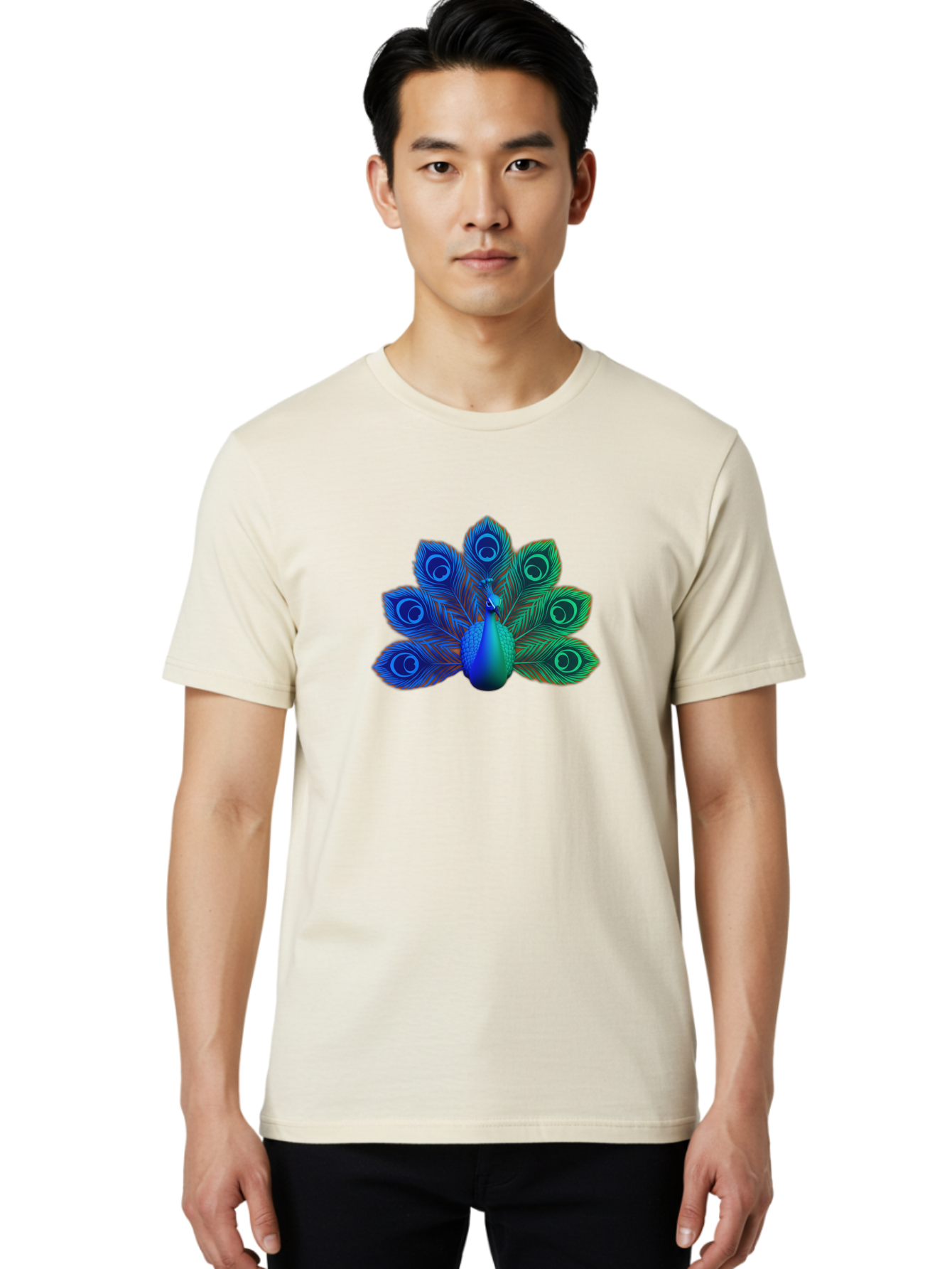 Peacock-18 Men'S Graphic Tee, 100% Cotton, Comfortable Casual Summer Wear, Machine Washable, Peacock Display, Vibrant Feathers, Blue Plumage, Colorful Bird, Majestic Creature, Iridescent Colors, Eye Spots, Feathered Beauty Bab079 12