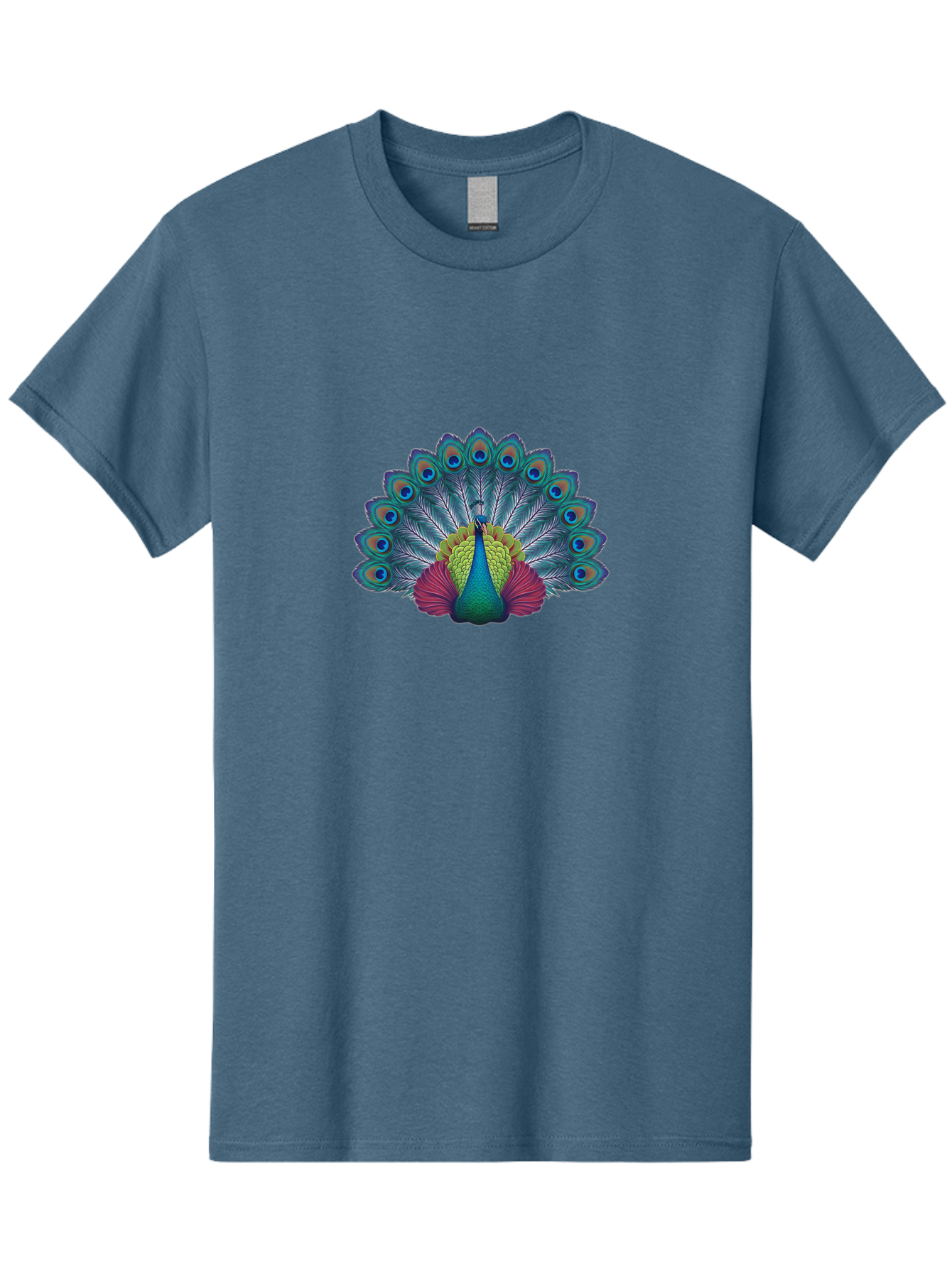 Peacock-19 Men'S Graphic Tee, 100% Cotton, Comfortable Casual Summer Wear, Machine Washable, Peacock With Vibrant Feathers, Colorful Plumage, Blue Eyespots, Green And Blue Body, Pink Train, Majestic Bird, Exotic Wildlife, Beautiful Creature, Bab080 13