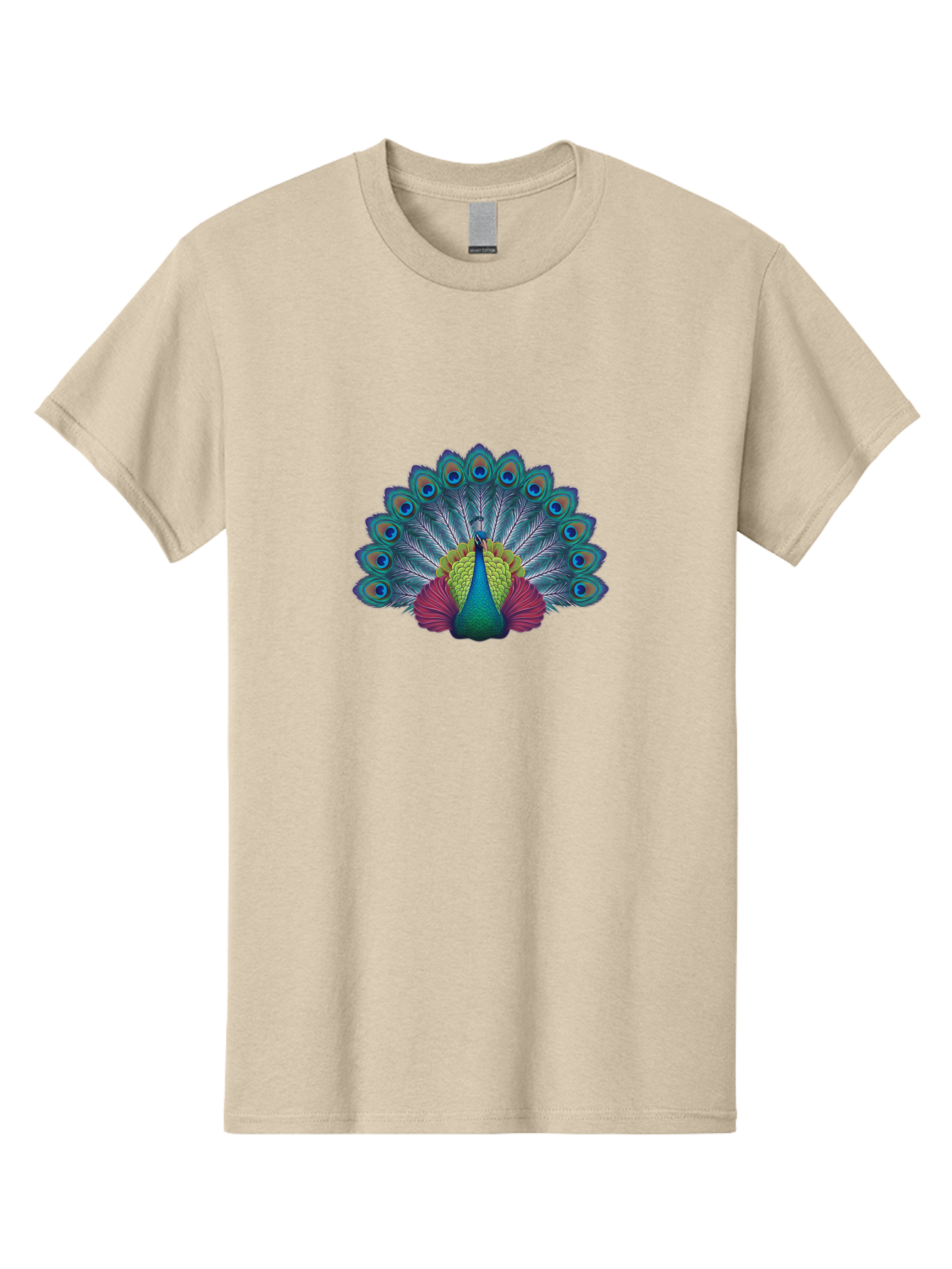 Peacock-19 Men'S Graphic Tee, 100% Cotton, Comfortable Casual Summer Wear, Machine Washable, Peacock With Vibrant Feathers, Colorful Plumage, Blue Eyespots, Green And Blue Body, Pink Train, Majestic Bird, Exotic Wildlife, Beautiful Creature, Bab080 15
