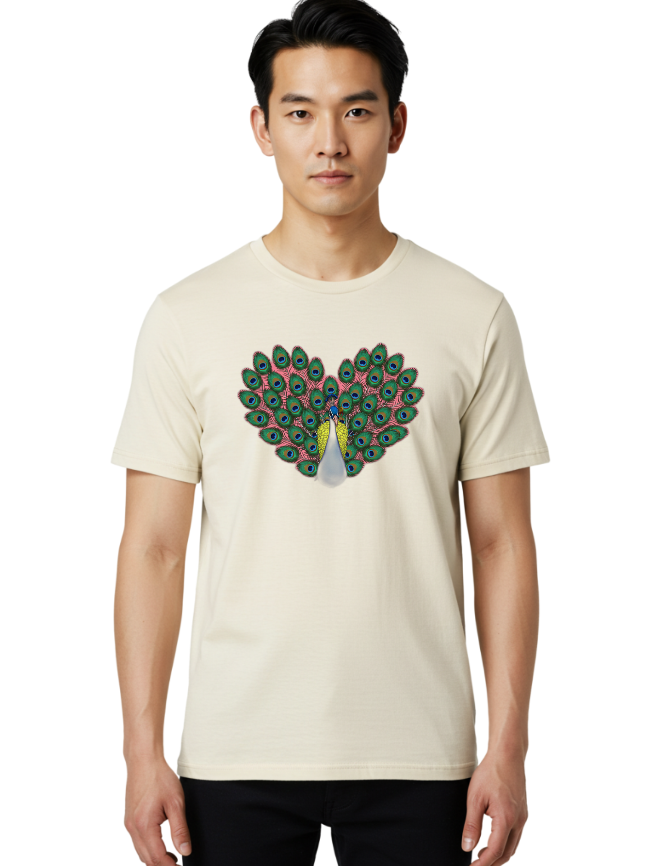 Peacock-22 Men'S Graphic Tee, 100% Cotton, Comfortable Casual Summer Wear, Machine Washable, Peacock Spreading Tail, Colorful Plumage, Vibrant Feathers, Blue Eyespots, Green And Pink Hues, Majestic Bird, Proud Display, Iridescent Colors, Bab084 20