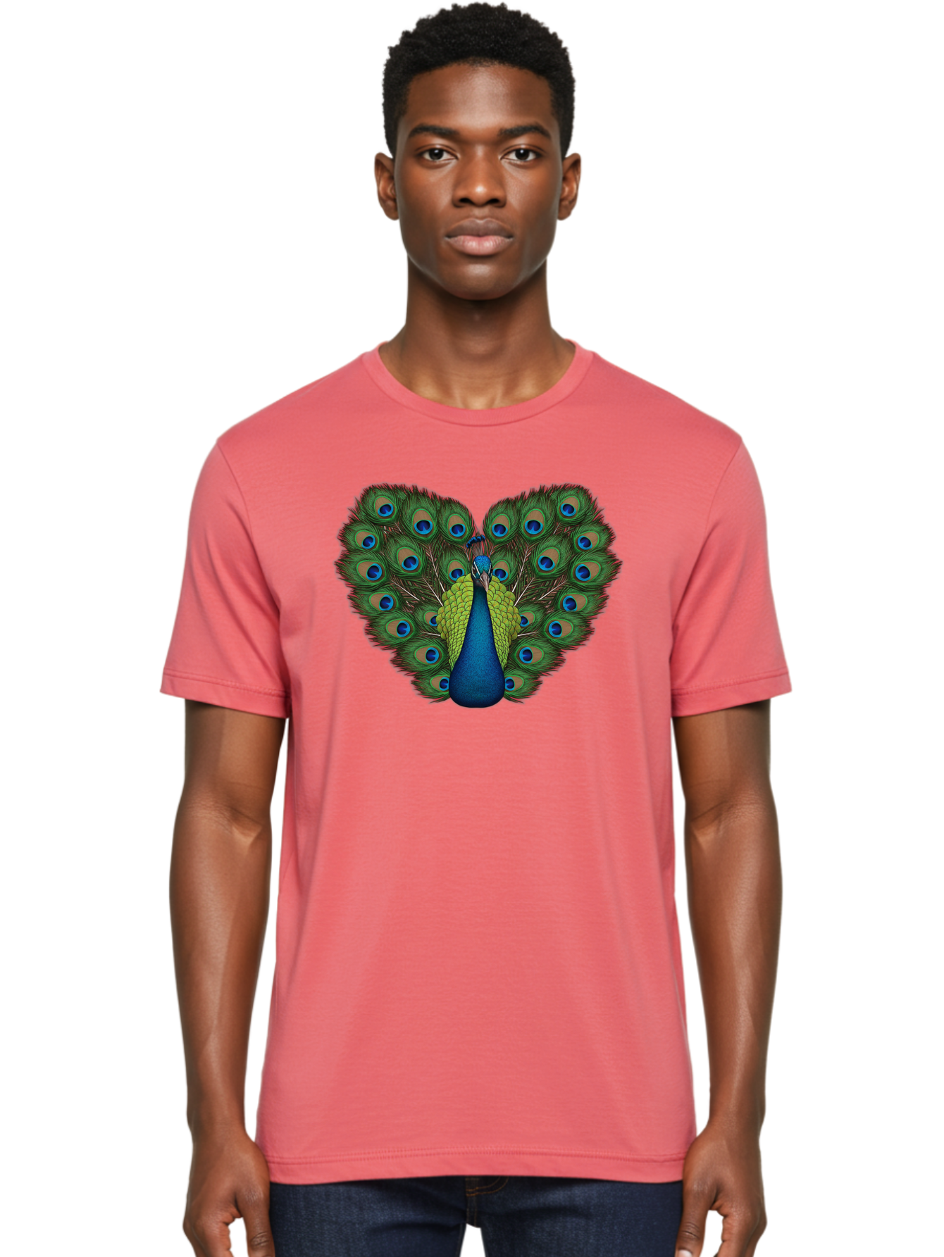 Peacock-23 Men'S Graphic Tee, 100% Cotton, Comfortable Casual Summer Wear, Machine Washable, Peacock, Spread Tail Feathers, Blue Eyespots, Colorful Plumage, Vibrant Blues And Greens, Exotic Bird, Majestic Display, Ornate Feathers Bab085 10
