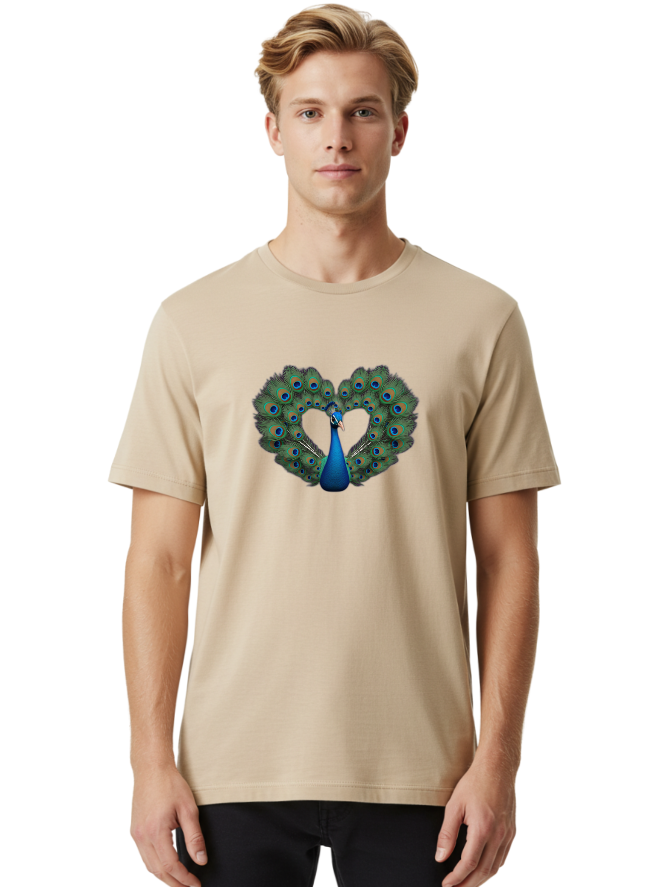 Peacock-24 Men'S Graphic Tee, 100% Cotton, Comfortable Casual Summer Wear, Machine Washable, Peacock, Majestic Bird, Feathers Spread, Iridescent Colors, Blue Eyespots, Vibrant Plumage, Ornate, Exotic, Beautiful, Fancy, Eye-Catching, Bab086 26