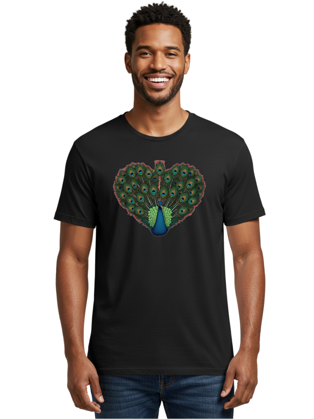 Peacock-26 Men'S Graphic Tee, 100% Cotton, Comfortable Casual Summer Wear, Machine Washable, Peacock Feather Display, Vibrant Plumage, Blue And Green Hues, Eye-Catching Pattern, Majestic Bird, Ornate Tail Feathers, Colorful Bird, Exotic Beauty Bab088 20