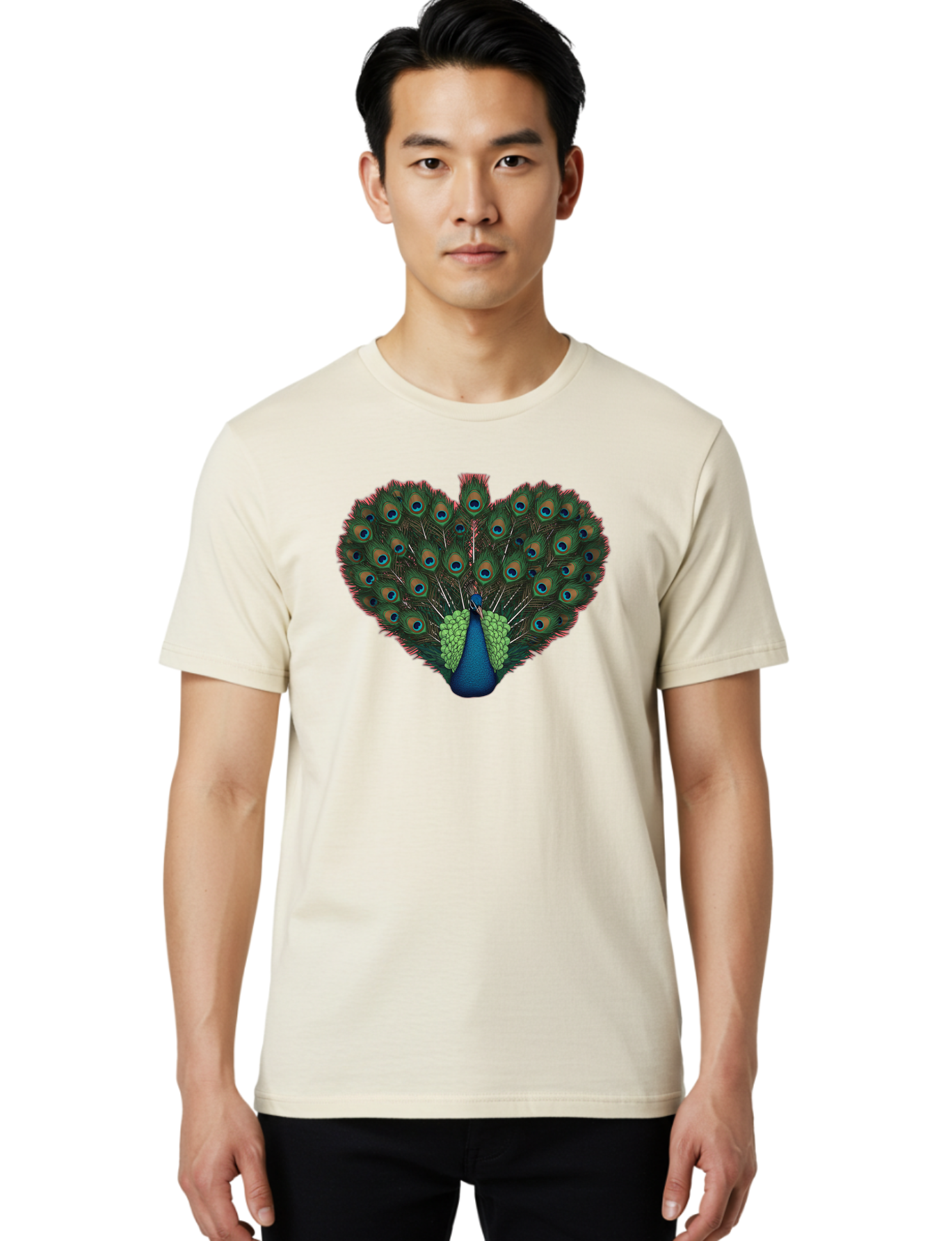 Peacock-26 Men'S Graphic Tee, 100% Cotton, Comfortable Casual Summer Wear, Machine Washable, Peacock Feather Display, Vibrant Plumage, Blue And Green Hues, Eye-Catching Pattern, Majestic Bird, Ornate Tail Feathers, Colorful Bird, Exotic Beauty Bab088 26