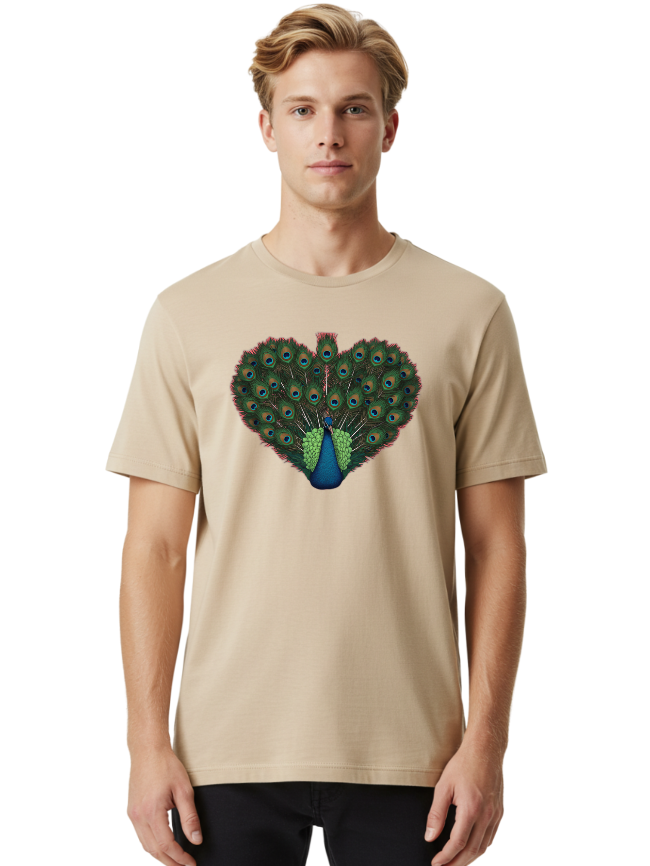 Peacock-26 Men'S Graphic Tee, 100% Cotton, Comfortable Casual Summer Wear, Machine Washable, Peacock Feather Display, Vibrant Plumage, Blue And Green Hues, Eye-Catching Pattern, Majestic Bird, Ornate Tail Feathers, Colorful Bird, Exotic Beauty Bab088 10