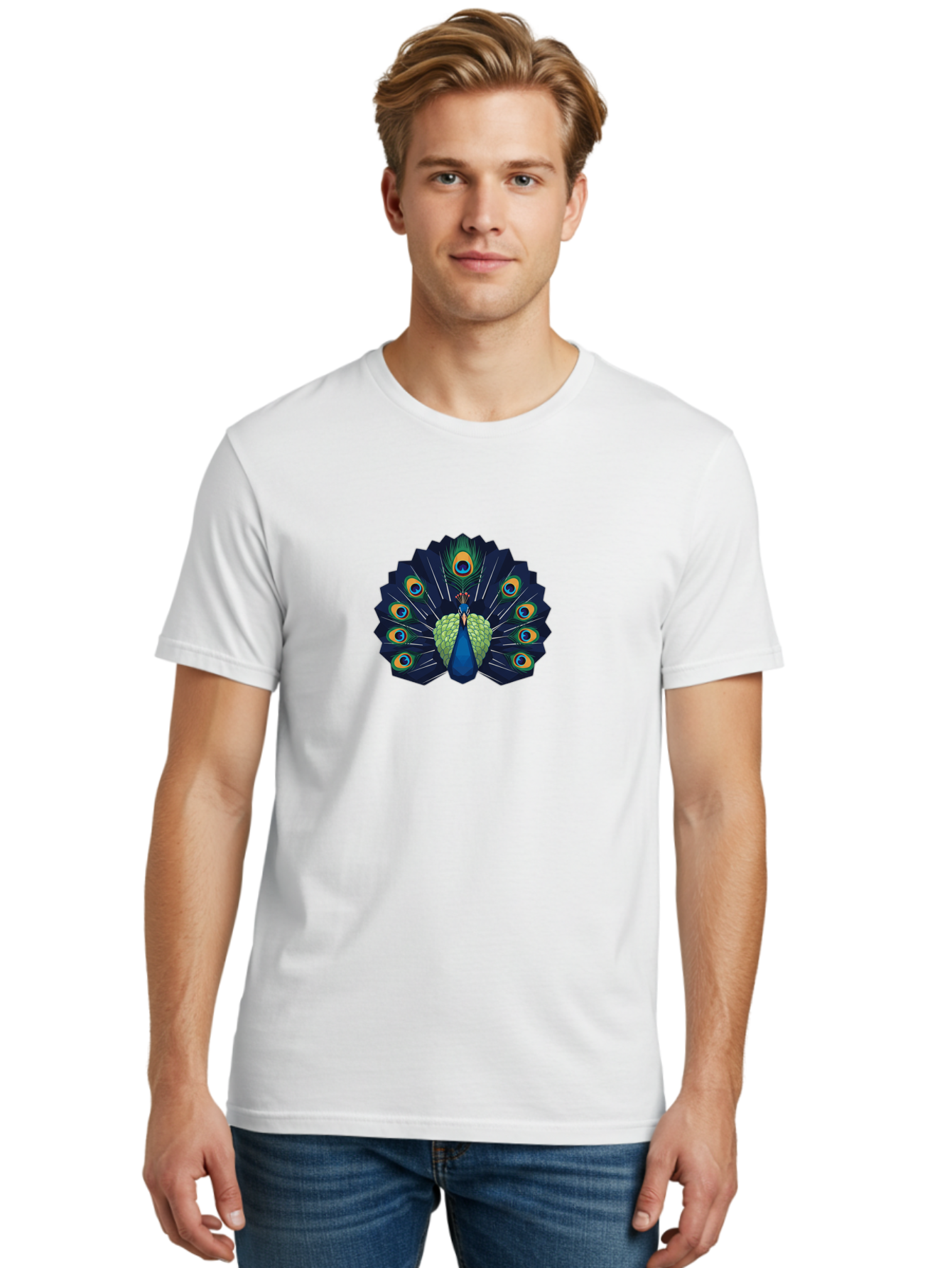 Peacock-27 Men'S Graphic Tee, 100% Cotton, Comfortable Casual Summer Wear, Machine Washable, Peacock Spreading Tail, Vibrant Plumage, Blue And Green Feathers, Eye-Catching Display, Majestic Bird, Colorful Illustration, Wildlife Art, Bab089 20