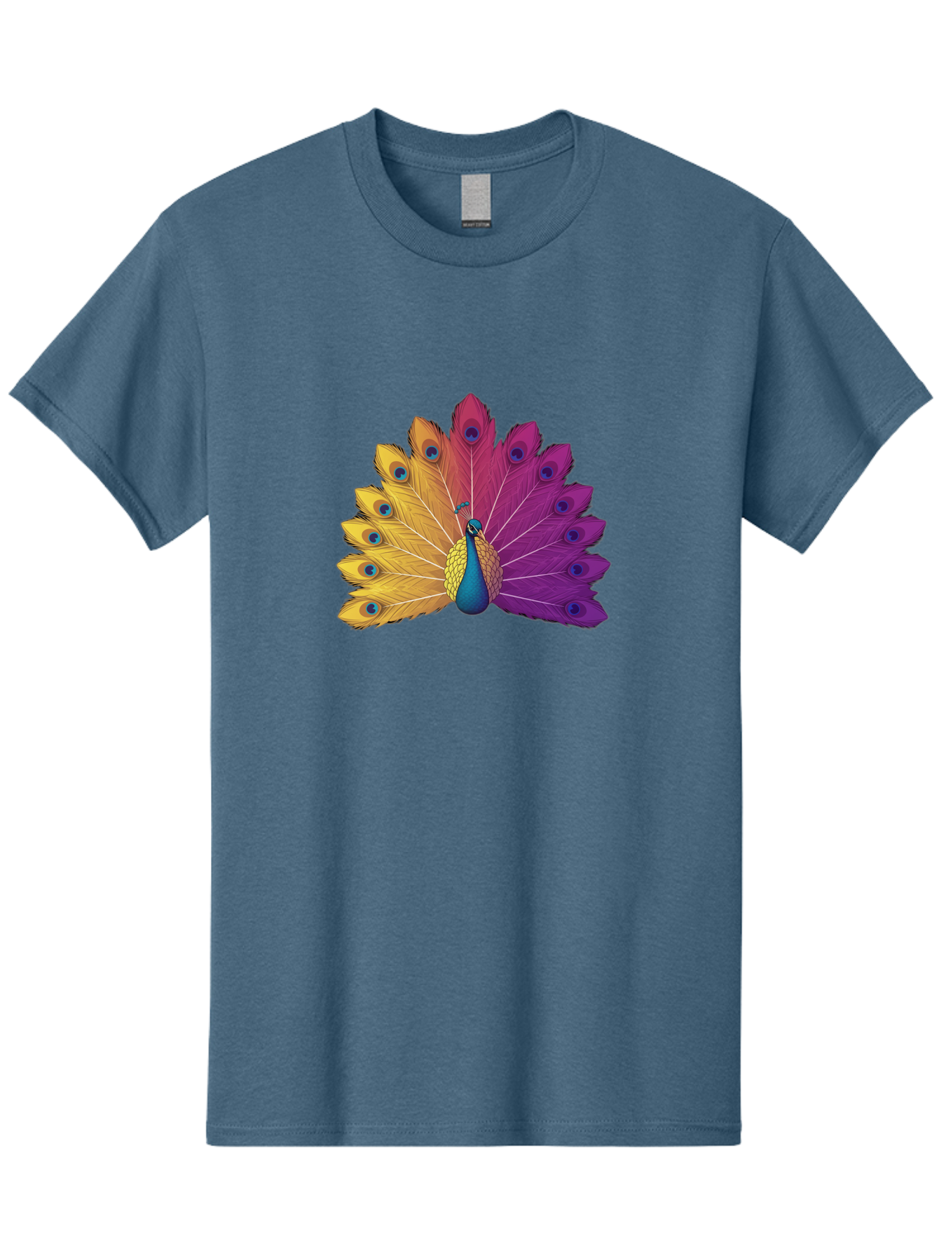 Peacock-28 Men'S Graphic Tee, 100% Cotton, Comfortable Casual Summer Wear, Machine Washable, Vibrant Peacock, Colorful Plumage, Blue Eyespots, Majestic Bird, Spread Feathers, Orange, Purple, And Yellow Hues, Exotic Beauty, Ornate Display, Bab090 27