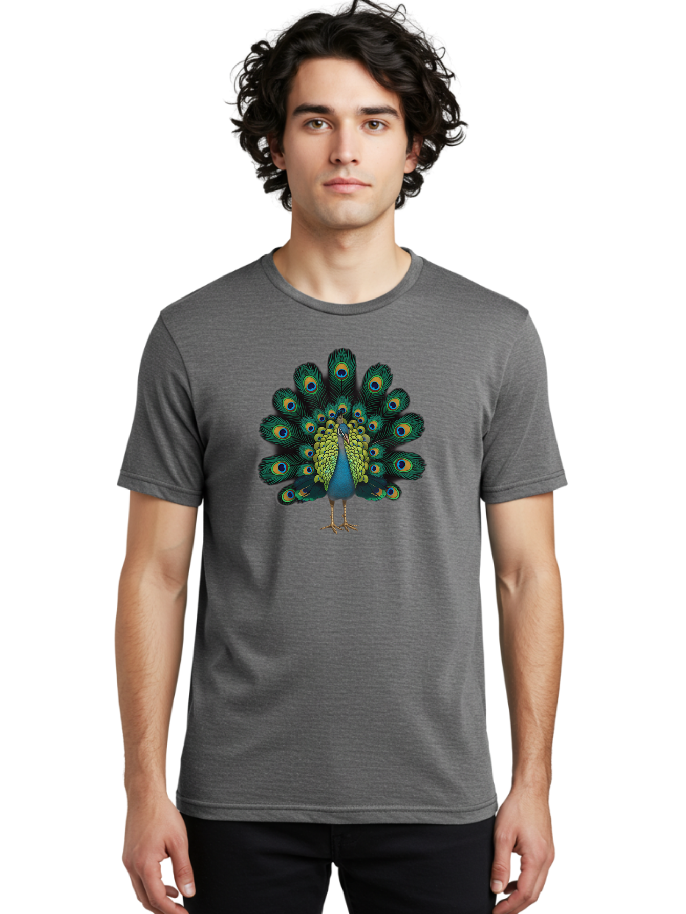Peacock-29 Men'S Graphic Tee, 100% Cotton, Comfortable Casual Summer Wear, Machine Washable, Peacock Spreading Its Feathers, Vibrant Plumage, Blue And Gold Eye Spots, Turquoise Body, Majestic Bird, Exotic Beauty, Colorful Display, Bab091 14