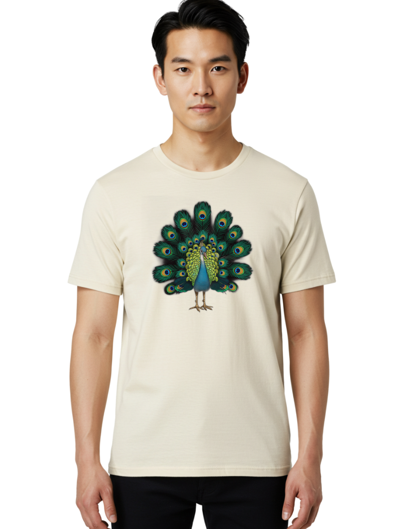 Peacock-29 Men'S Graphic Tee, 100% Cotton, Comfortable Casual Summer Wear, Machine Washable, Peacock Spreading Its Feathers, Vibrant Plumage, Blue And Gold Eye Spots, Turquoise Body, Majestic Bird, Exotic Beauty, Colorful Display, Bab091 4
