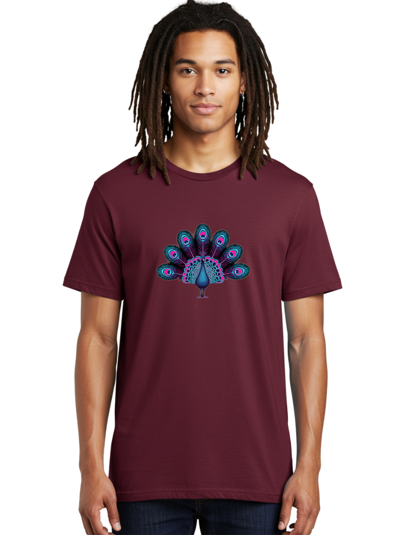 Peacock-30 Men'S Graphic Tee, 100% Cotton, Comfortable Casual Summer Wear, Machine Washable, Peacock Illustration, Colorful Plumage, Vibrant Feathers, Blue And Pink Hues, Eye-Catching Design, Bird Of Beauty, Ornate Tail, Artistic Render Bab093 10