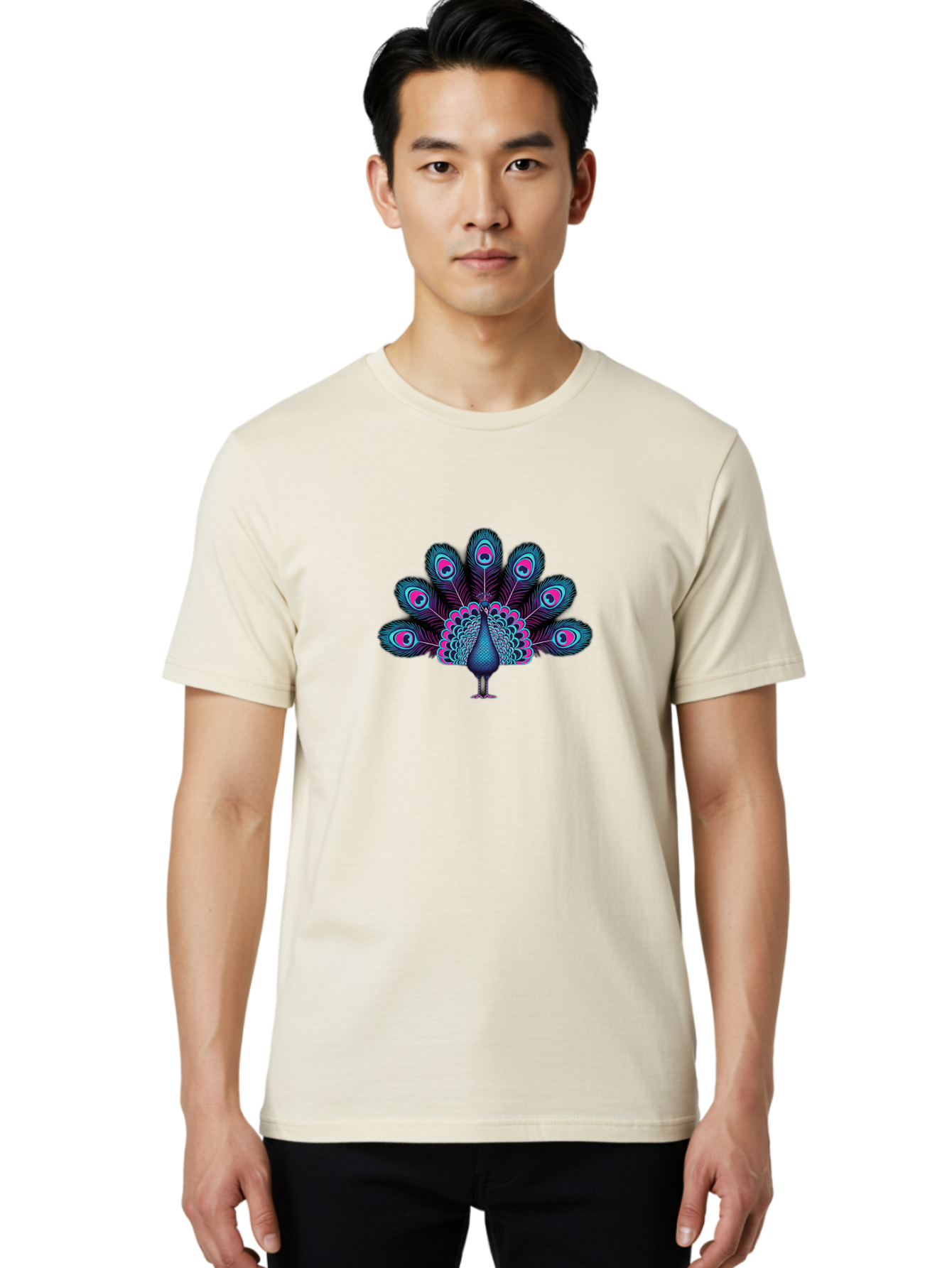 Peacock-30 Men'S Graphic Tee, 100% Cotton, Comfortable Casual Summer Wear, Machine Washable, Peacock Illustration, Colorful Plumage, Vibrant Feathers, Blue And Pink Hues, Eye-Catching Design, Bird Of Beauty, Ornate Tail, Artistic Render Bab093 8