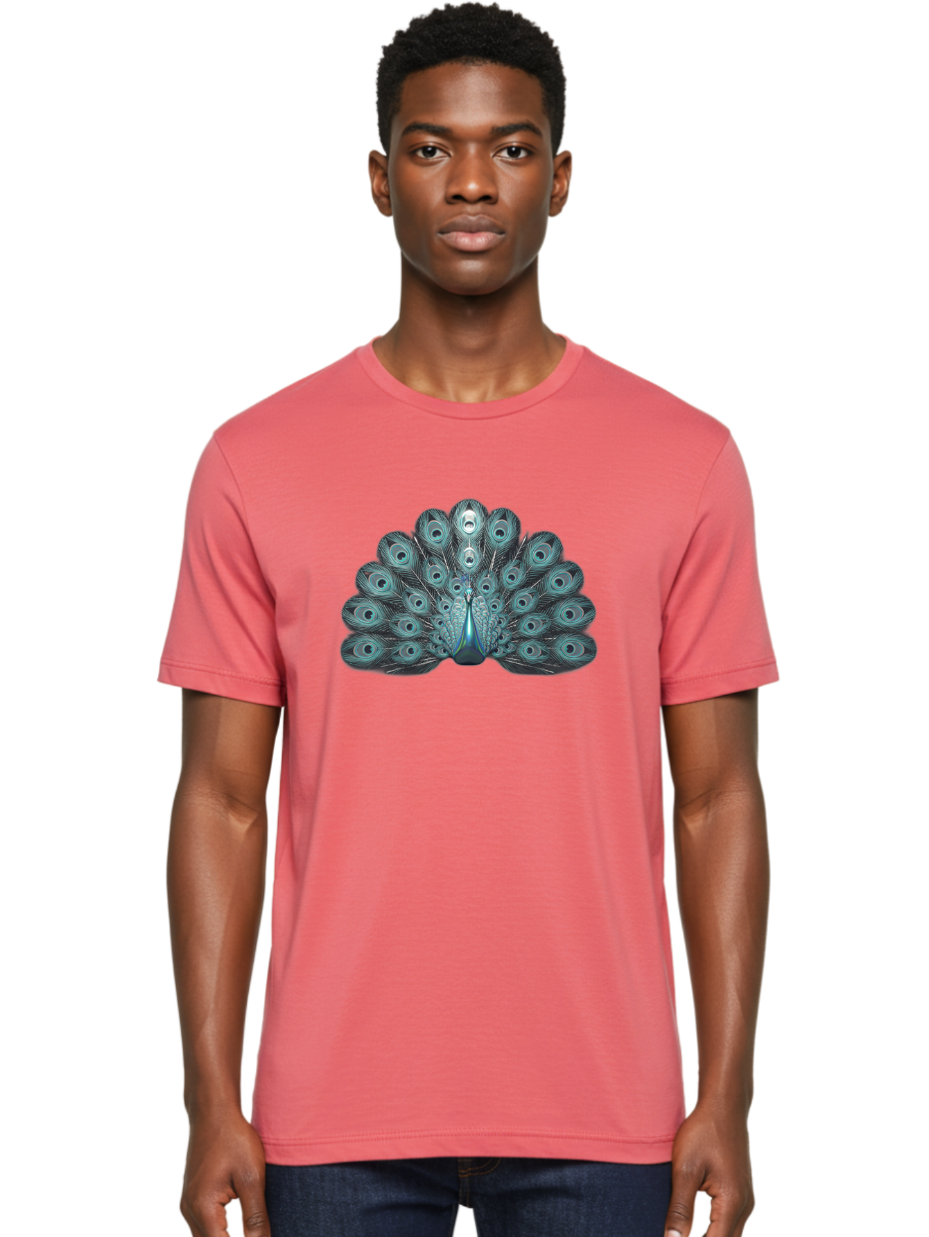 Peacock-6 Men'S Graphic Tee, 100% Cotton, Comfortable Casual Summer Wear, Machine Washable, Peacock, Blue Feathers, Eye Spots, Vibrant Colors, Majestic Bird, Feathered Creature, Ornate Plumage, Wildlife, Exotic Animal, Birdwatching, Bab100 24