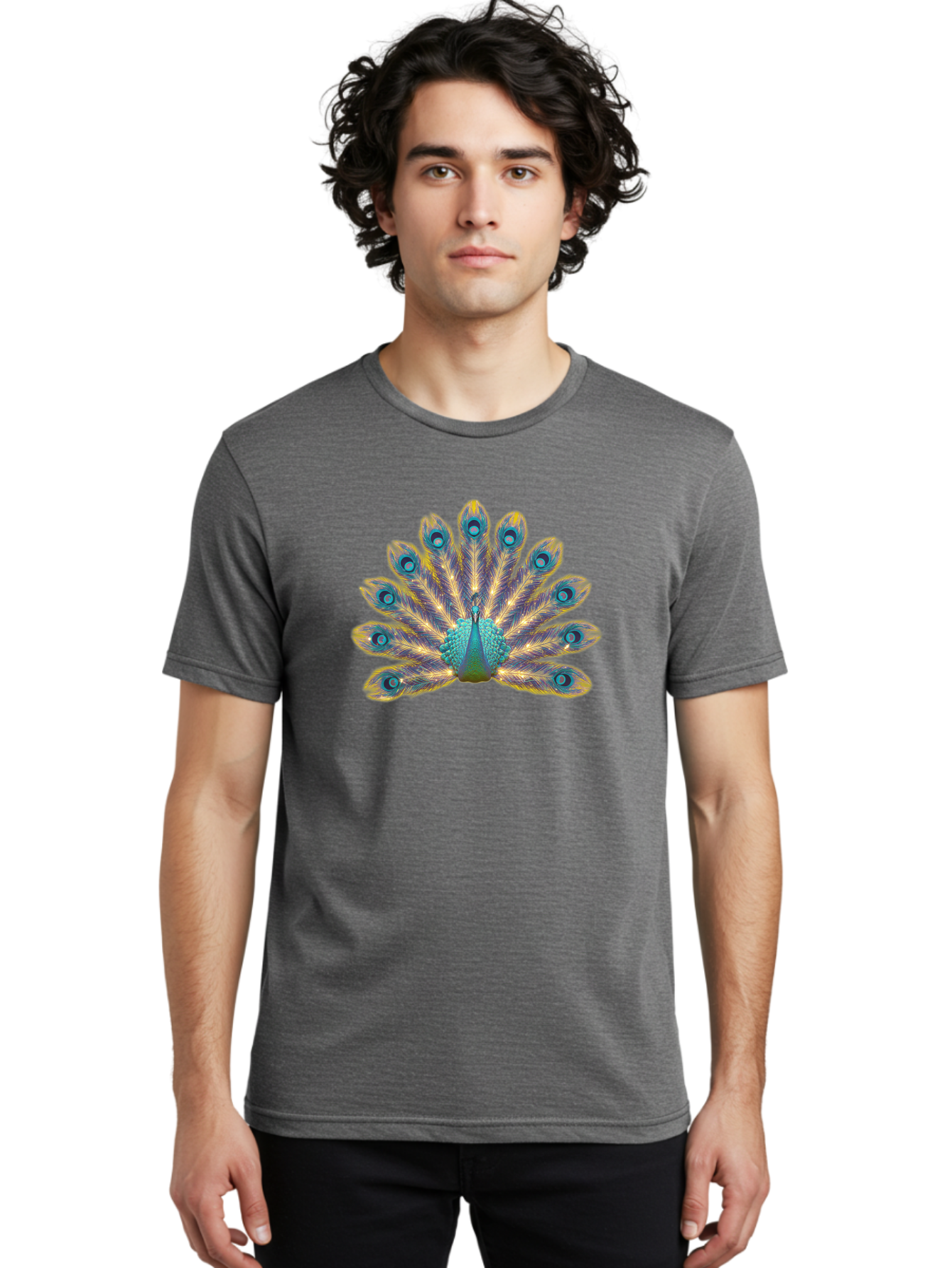 Peacock-7 Men'S Graphic Tee, 100% Cotton, Comfortable Casual Summer Wear, Machine Washable, Vibrant Feathers, Blue And Yellow Plumage, Iridescent Colors, Intricate Patterns, Majestic Bird, Courtship Display, Exotic Wildlife, Bab101 12
