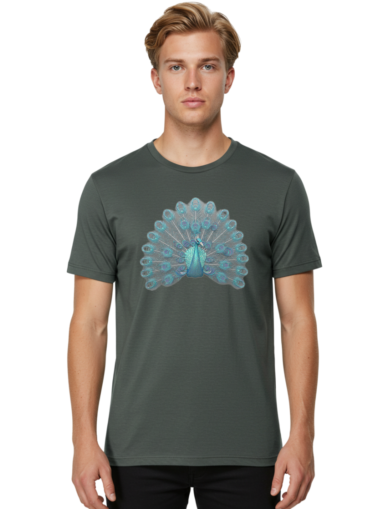 Peacock-8 Men'S Graphic Tee, 100% Cotton, Comfortable Casual Summer Wear, Machine Washable, Blue Peacock, Bird'S Plumage, Feathered Friend, Exotic Bird, Vibrant Colors, Eye-Catching Pattern, Wildlife Photography, Blue Feathers Bab102 20