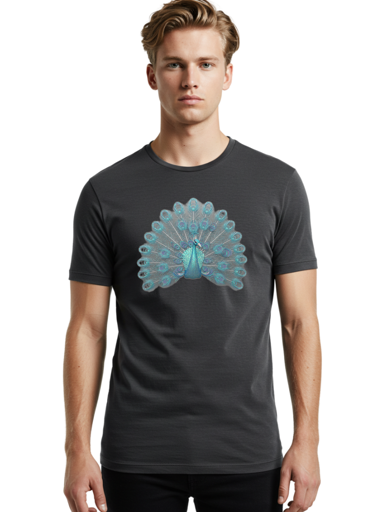 Peacock-8 Men'S Graphic Tee, 100% Cotton, Comfortable Casual Summer Wear, Machine Washable, Blue Peacock, Bird'S Plumage, Feathered Friend, Exotic Bird, Vibrant Colors, Eye-Catching Pattern, Wildlife Photography, Blue Feathers Bab102 10