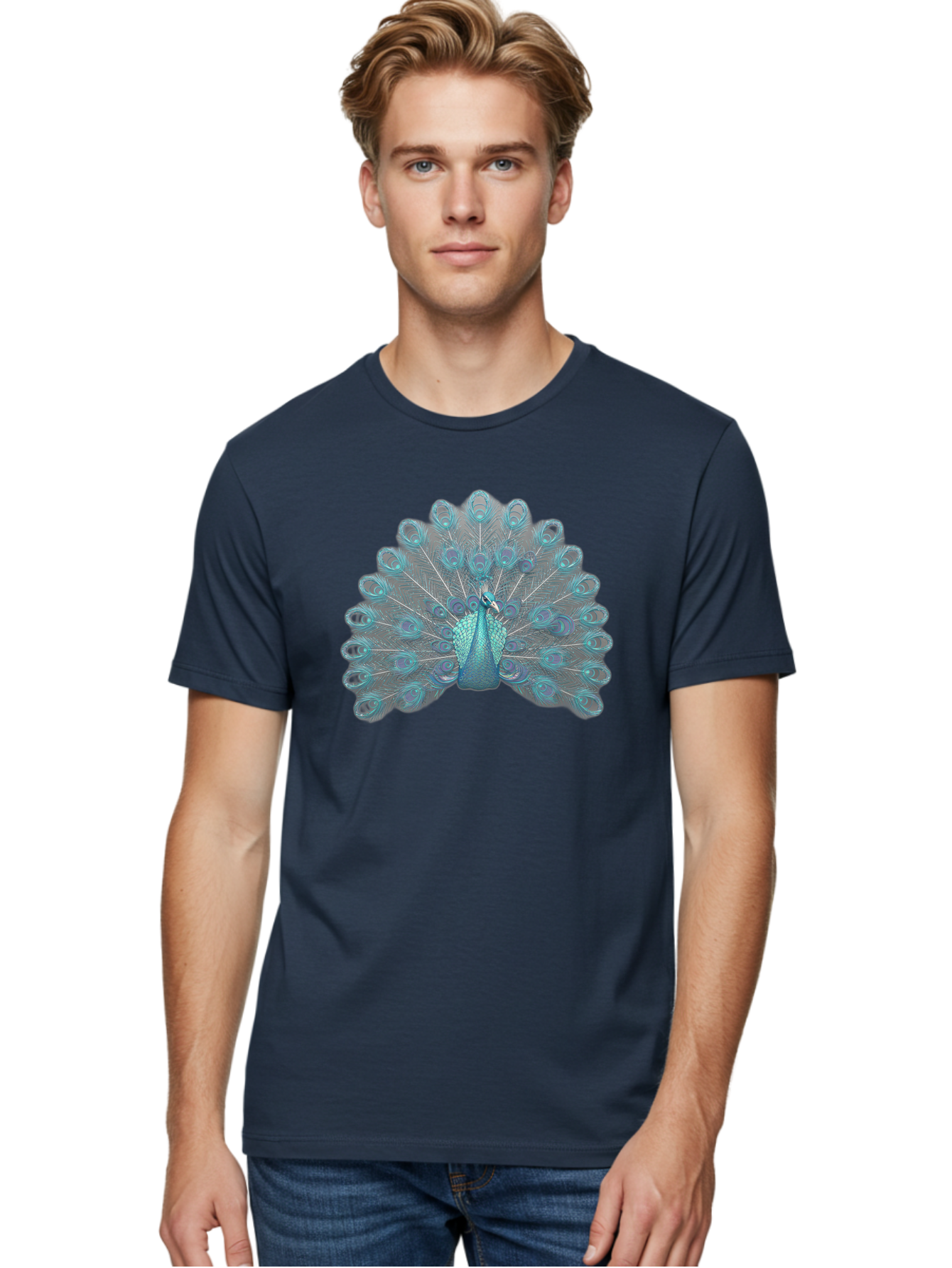 Peacock-8 Men'S Graphic Tee, 100% Cotton, Comfortable Casual Summer Wear, Machine Washable, Blue Peacock, Bird'S Plumage, Feathered Friend, Exotic Bird, Vibrant Colors, Eye-Catching Pattern, Wildlife Photography, Blue Feathers Bab102 22