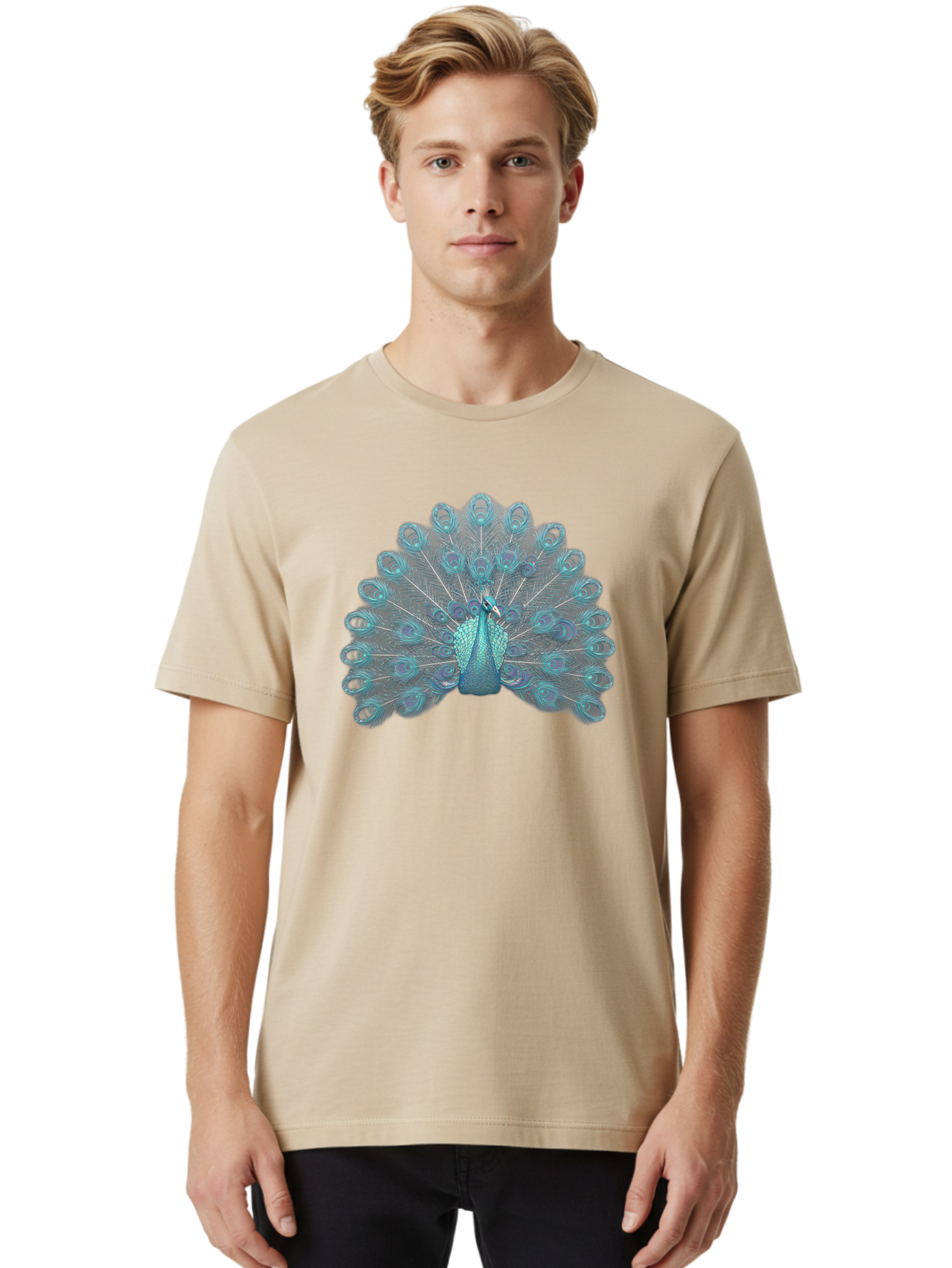 Peacock-8 Men'S Graphic Tee, 100% Cotton, Comfortable Casual Summer Wear, Machine Washable, Blue Peacock, Bird'S Plumage, Feathered Friend, Exotic Bird, Vibrant Colors, Eye-Catching Pattern, Wildlife Photography, Blue Feathers Bab102 4