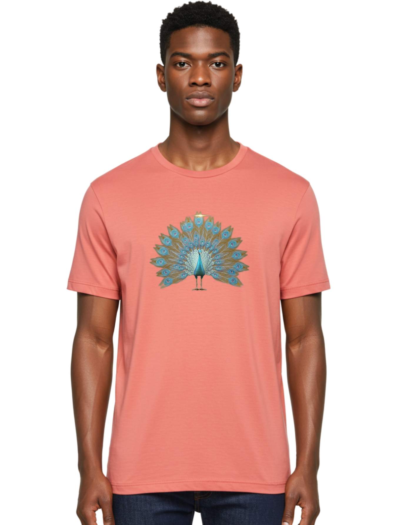 Peacock-9 Men'S Graphic Tee, 100% Cotton, Comfortable Casual Summer Wear, Machine Washable, Peacock Display, Vibrant Blue Feathers, Eye-Catching Plumage, Majestic Bird, Nature'S Beauty, Stunning Colors, Ornate Tail Feathers, Bird Of Paradise Bab103 2