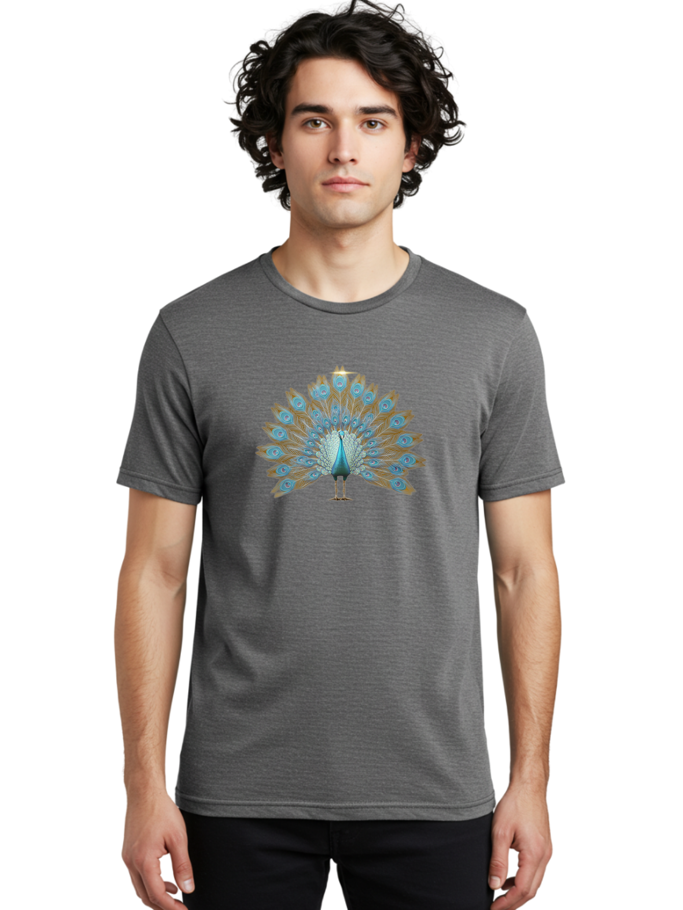Peacock-9 Men'S Graphic Tee, 100% Cotton, Comfortable Casual Summer Wear, Machine Washable, Peacock Display, Vibrant Blue Feathers, Eye-Catching Plumage, Majestic Bird, Nature'S Beauty, Stunning Colors, Ornate Tail Feathers, Bird Of Paradise Bab103 12