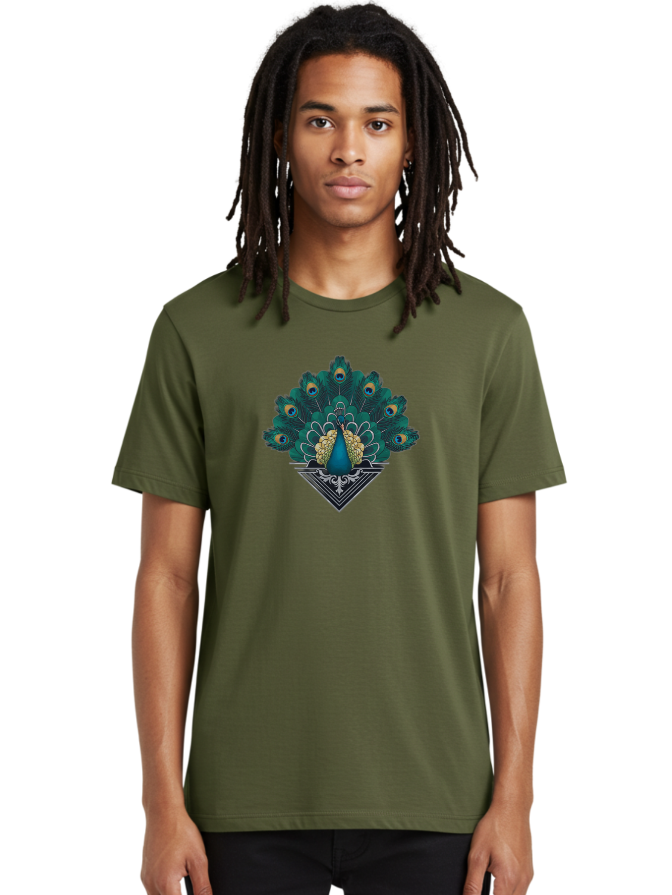 Peacock-Design Men'S Graphic Tee, 100% Cotton, Comfortable Casual Summer Wear, Machine Washable, Peacock, Vibrant Plumage, Blue And Gold Feathers, Ornate Design, Majestic Bird, Display Of Feathers, Symbolic Beauty, Elegant Pattern Bab104 18