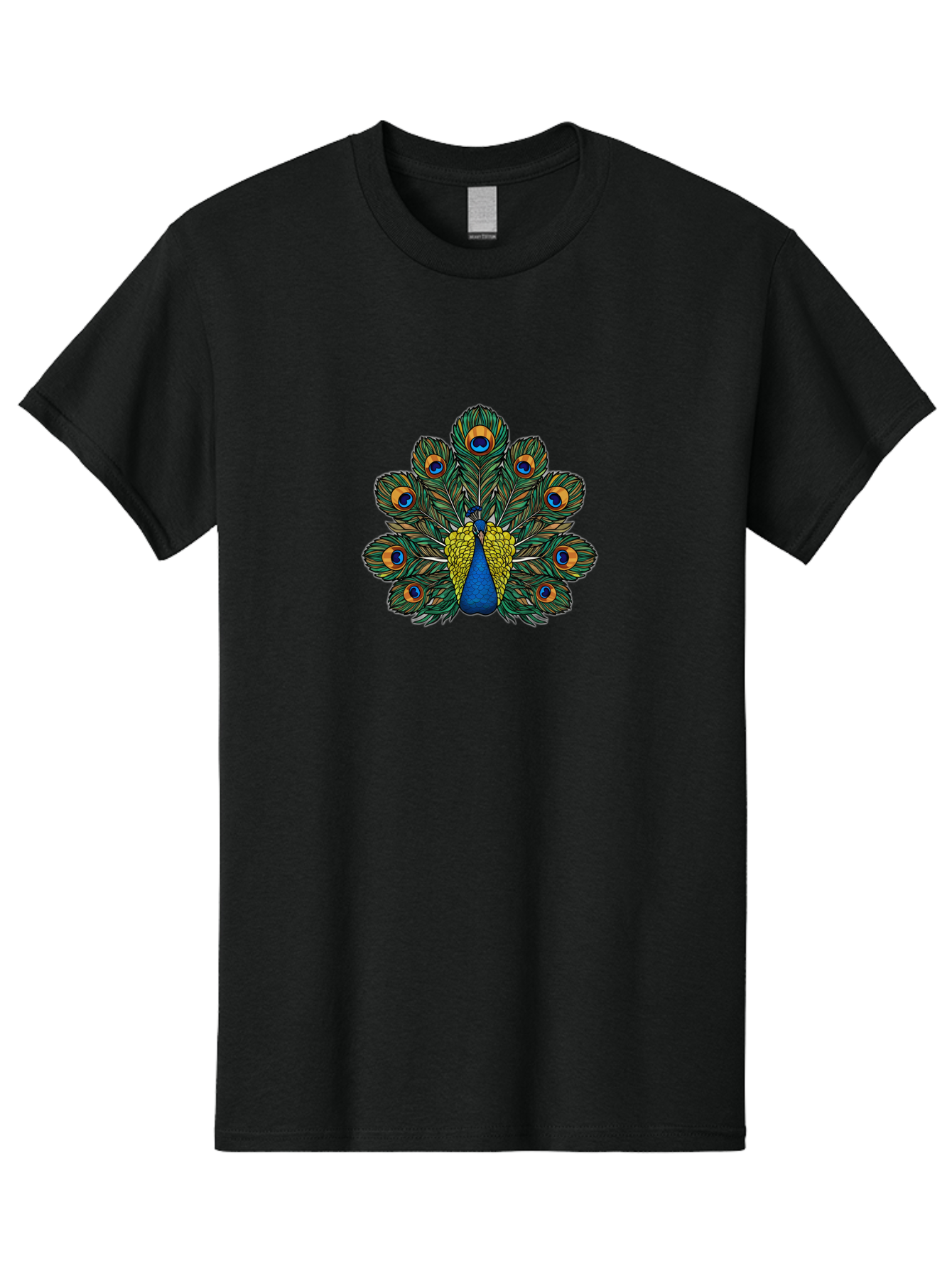 Peacock-Feather-1 Men'S Graphic Tee, 100% Cotton, Comfortable Casual Summer Wear, Machine Washable, Peacock Spreading Its Feathers, Vibrant Plumage, Blue And Gold Colors, Eye-Catching Display, Majestic Bird, Colorful Illustration, Bab107 27