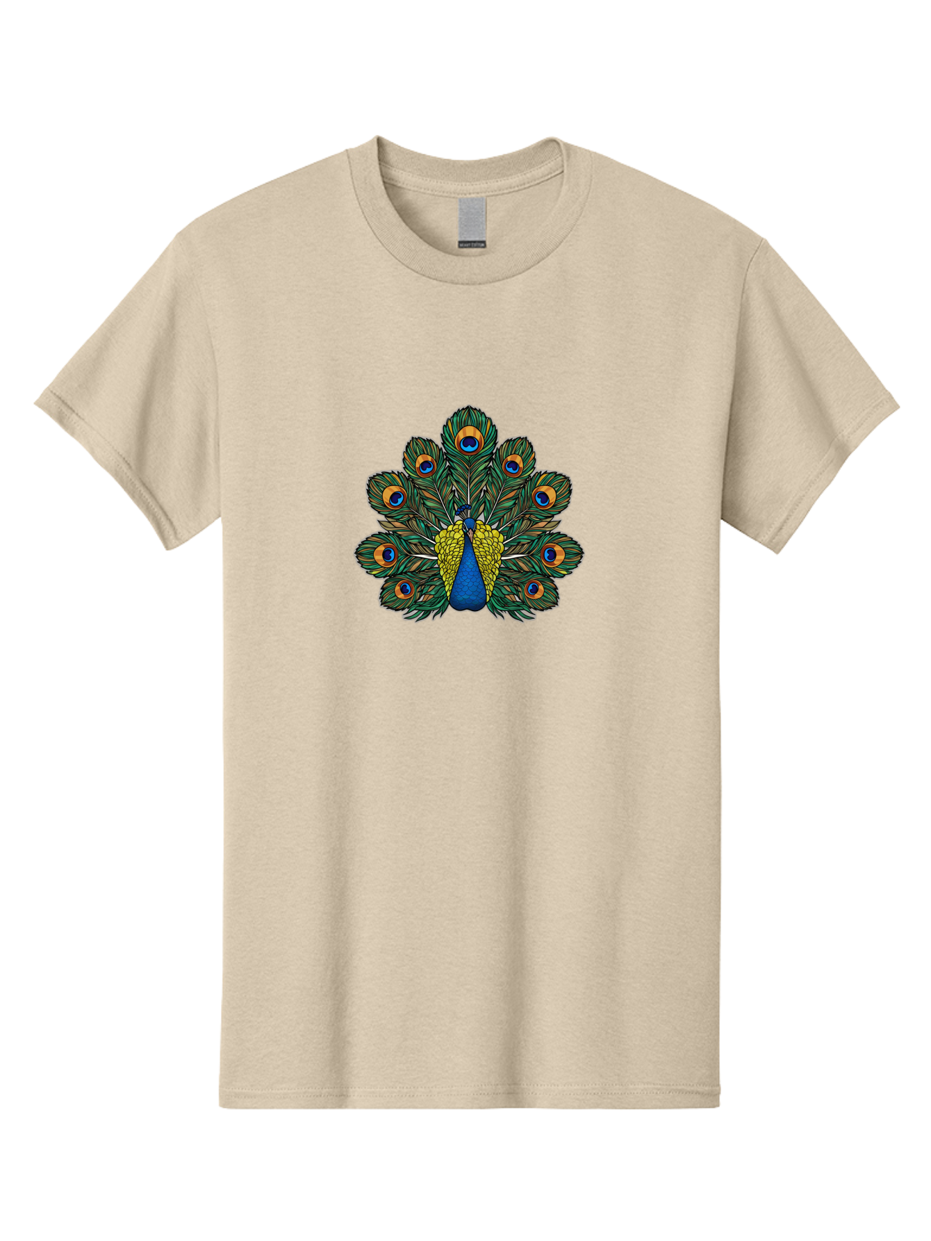 Peacock-Feather-1 Men'S Graphic Tee, 100% Cotton, Comfortable Casual Summer Wear, Machine Washable, Peacock Spreading Its Feathers, Vibrant Plumage, Blue And Gold Colors, Eye-Catching Display, Majestic Bird, Colorful Illustration, Bab107 3