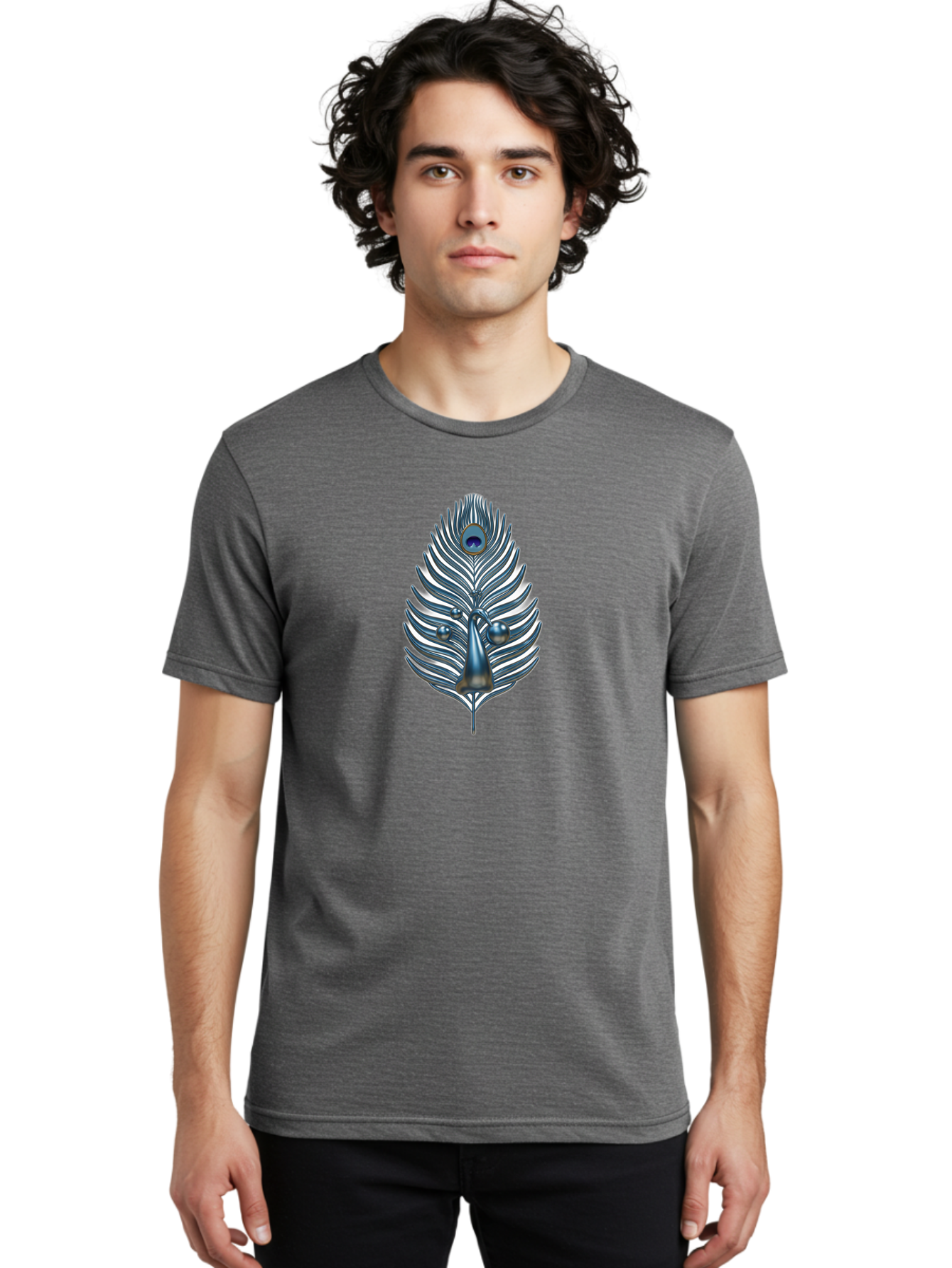 Peacock-Feather-10 Men'S Graphic Tee, 100% Cotton, Comfortable Casual Summer Wear, Machine Washable, Luxury Feather, Peacock Plumage, Ornate Design, Metallic Sheen, Vibrant Blue Eye, 3D Effect, Decorative Element, Chrome Accents, Bab108 12