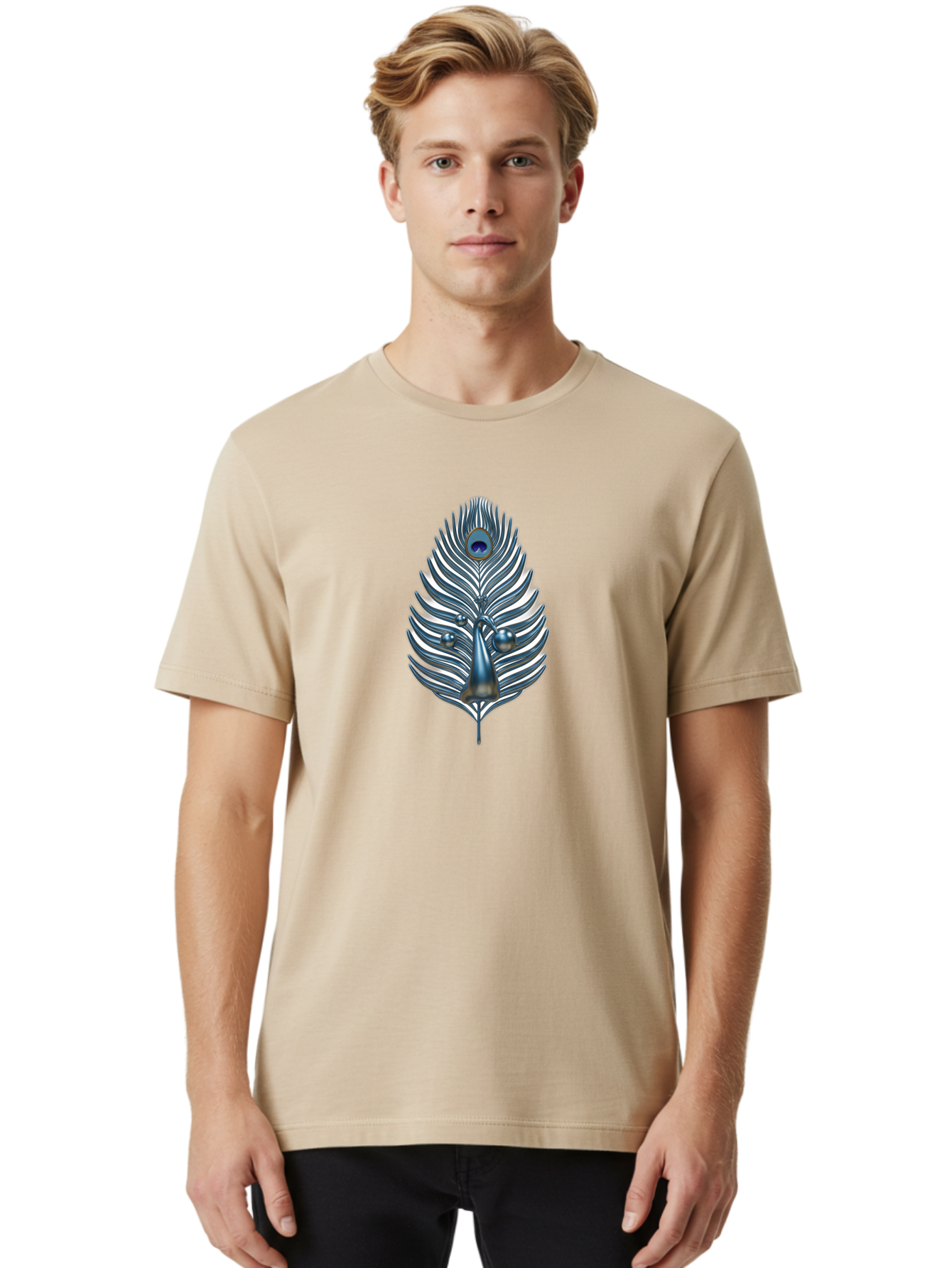Peacock-Feather-10 Men'S Graphic Tee, 100% Cotton, Comfortable Casual Summer Wear, Machine Washable, Luxury Feather, Peacock Plumage, Ornate Design, Metallic Sheen, Vibrant Blue Eye, 3D Effect, Decorative Element, Chrome Accents, Bab108 4