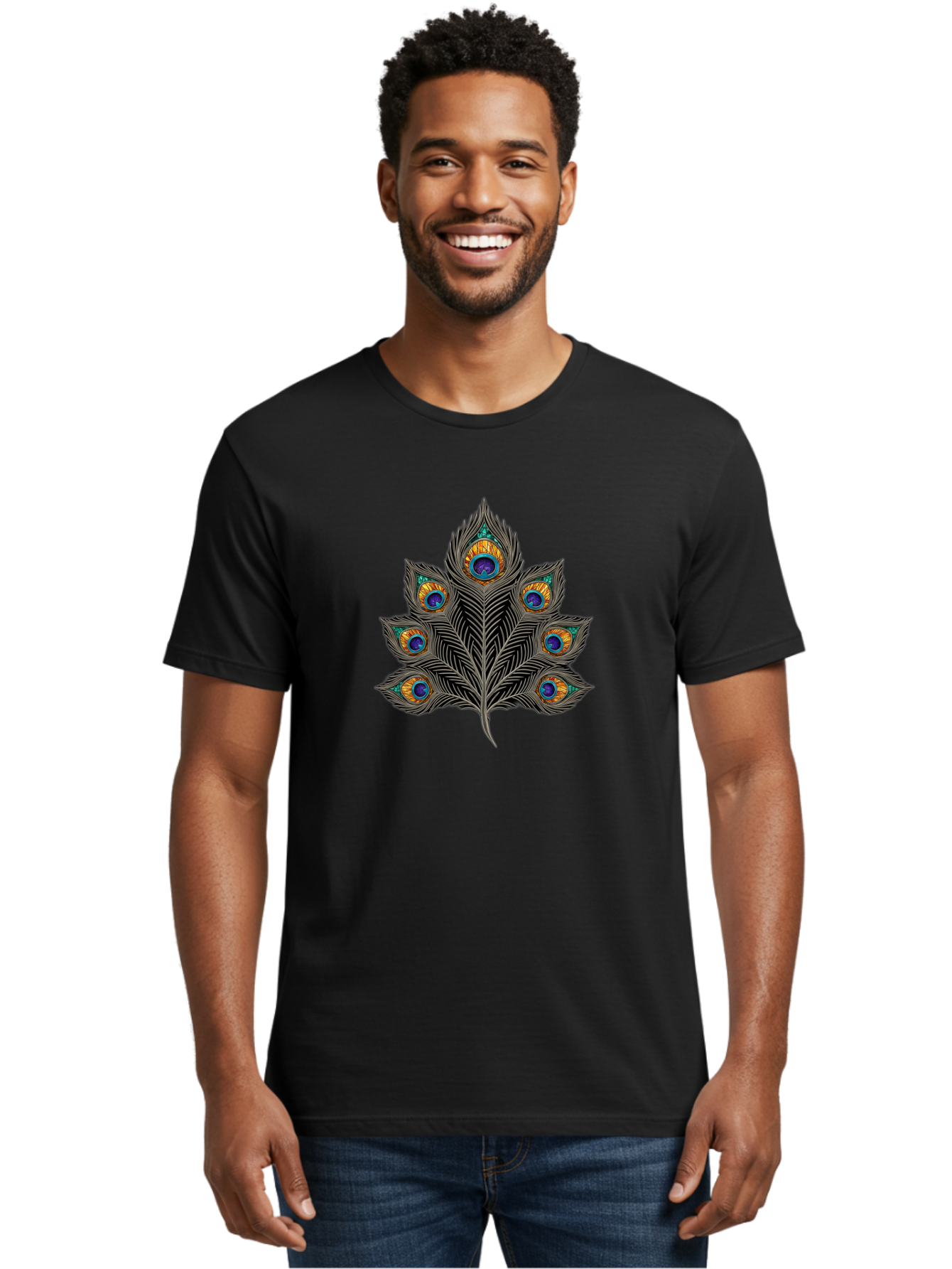 Peacock-Feather-11 Men'S Graphic Tee, 100% Cotton, Comfortable Casual Summer Wear, Machine Washable, Vibrant Peacock Feather, Colorful Plumage, Blue And Orange Eyespots, Intricate Details, Ornate Pattern, Majestic Bird, Symbolic Feather, Bab109 28