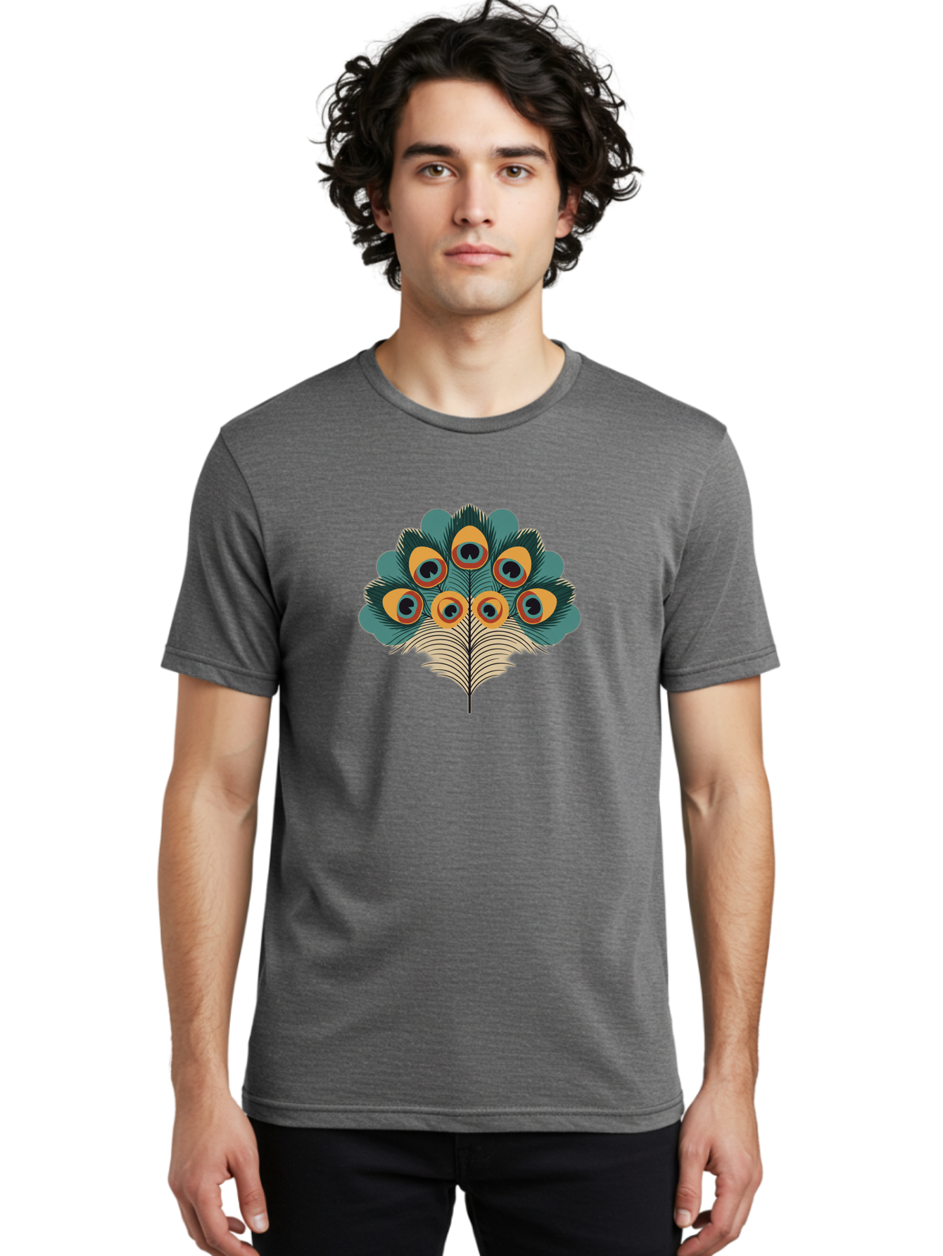 Peacock-Feather-2 Men'S Graphic Tee, 100% Cotton, Comfortable Casual Summer Wear, Machine Washable, Peacock Feather, Colorful Plumage, Vibrant Colors, Eye-Catching Design, Ornate Patterns, Exotic Beauty, Symbolic Imagery, Decorative Art Bab110 12
