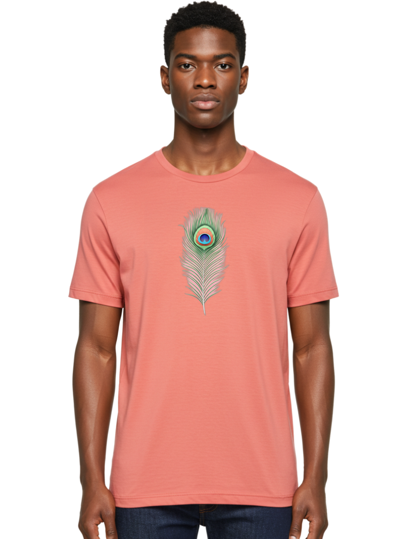 Peacock-Feather-3 Men'S Graphic Tee, 100% Cotton, Comfortable Casual Summer Wear, Machine Washable, Peacock Feather Illustration, Colorful Plumage, Vibrant Eye, Bird Anatomy, Nature Graphics, Exotic Design, Ornamental Art, Bab111 2
