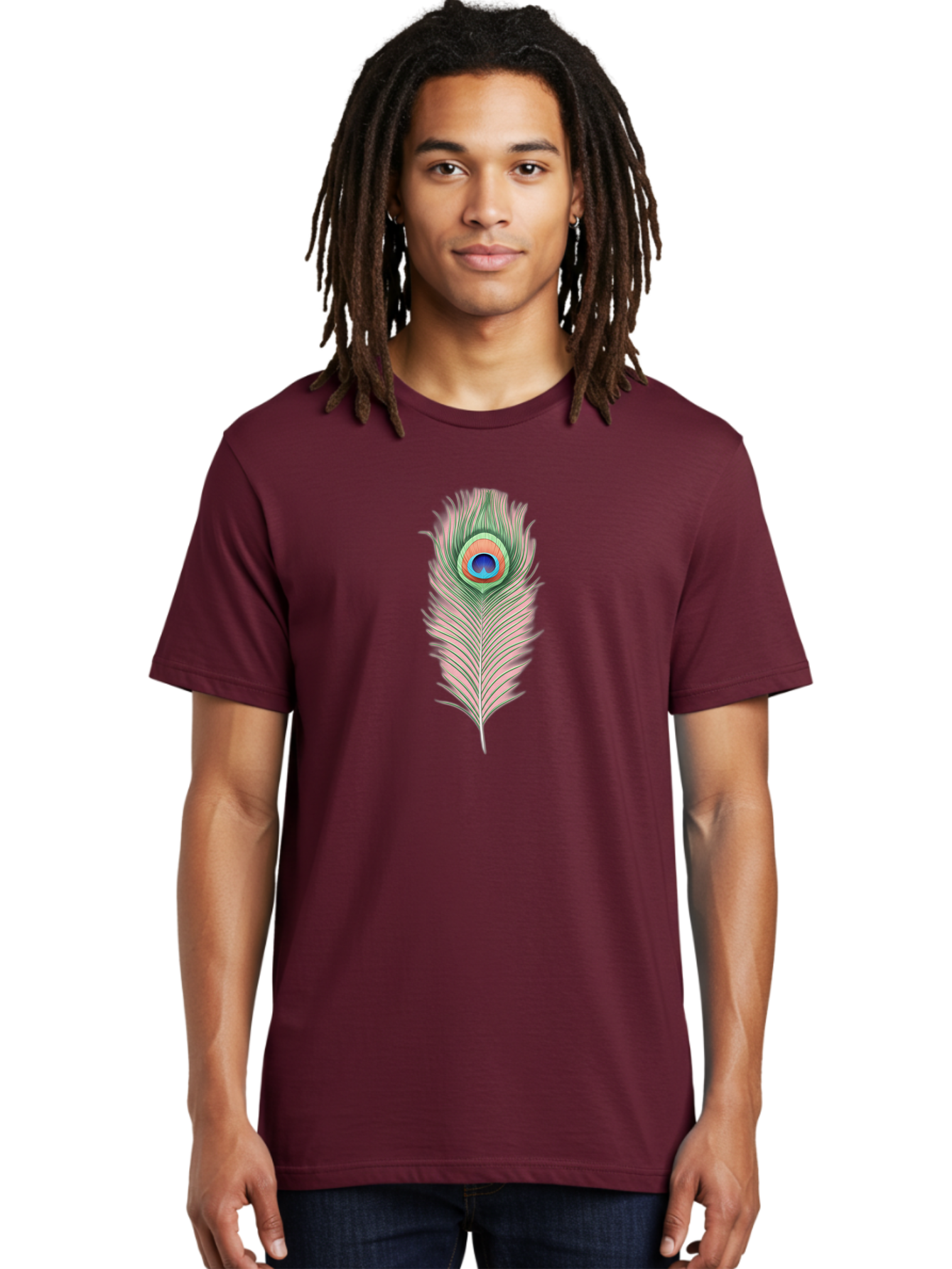 Peacock-Feather-3 Men'S Graphic Tee, 100% Cotton, Comfortable Casual Summer Wear, Machine Washable, Peacock Feather Illustration, Colorful Plumage, Vibrant Eye, Bird Anatomy, Nature Graphics, Exotic Design, Ornamental Art, Bab111 16