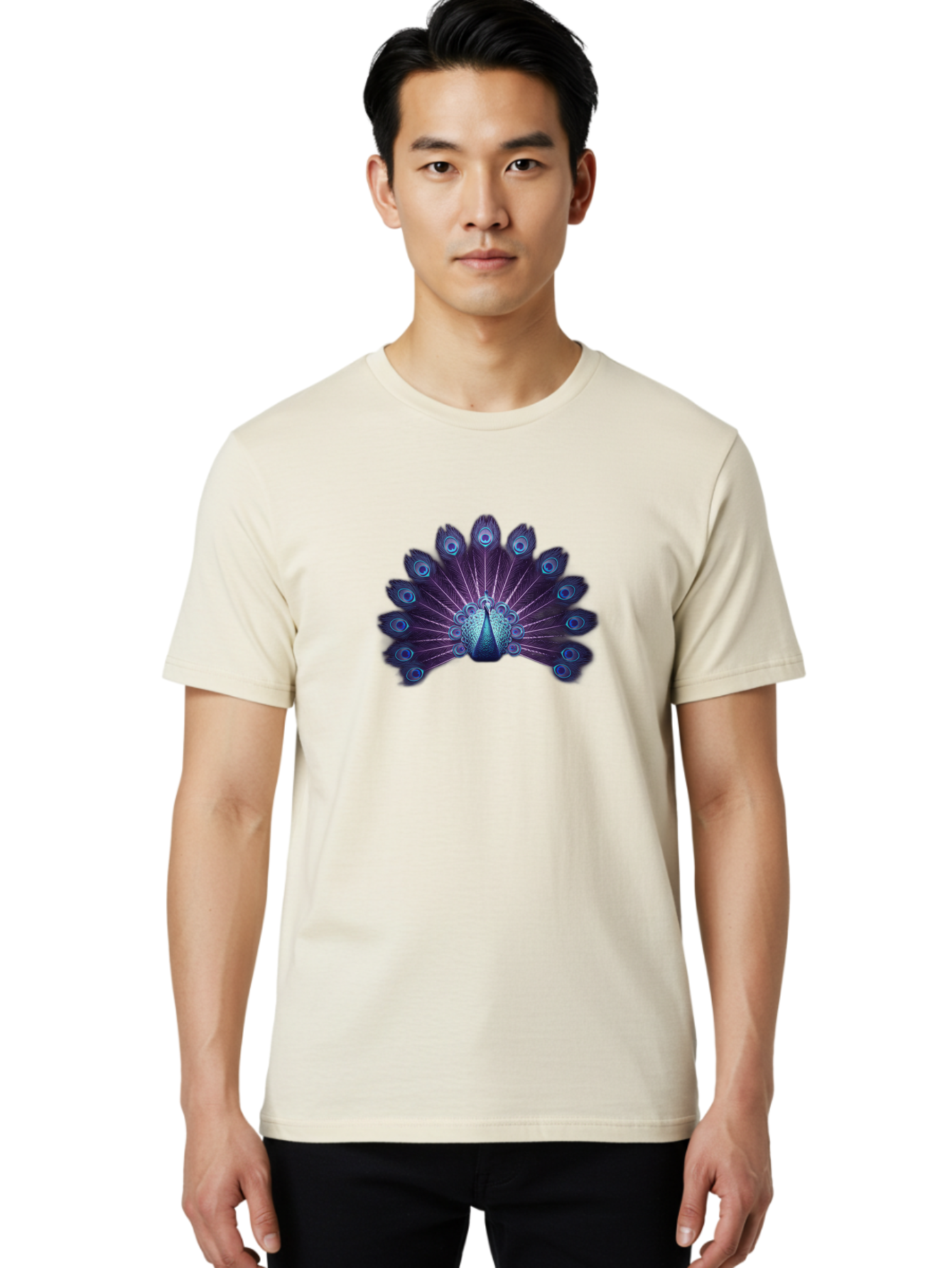 Peacock-Feather-5 Men'S Graphic Tee, 100% Cotton, Comfortable Casual Summer Wear, Machine Washable, Peacock, Tail Feathers, Vibrant Colors, Blue And Purple Hues, Eye-Catching Display, Natural Beauty, Majestic Plumage, Intricate Patterns, Bab113 6