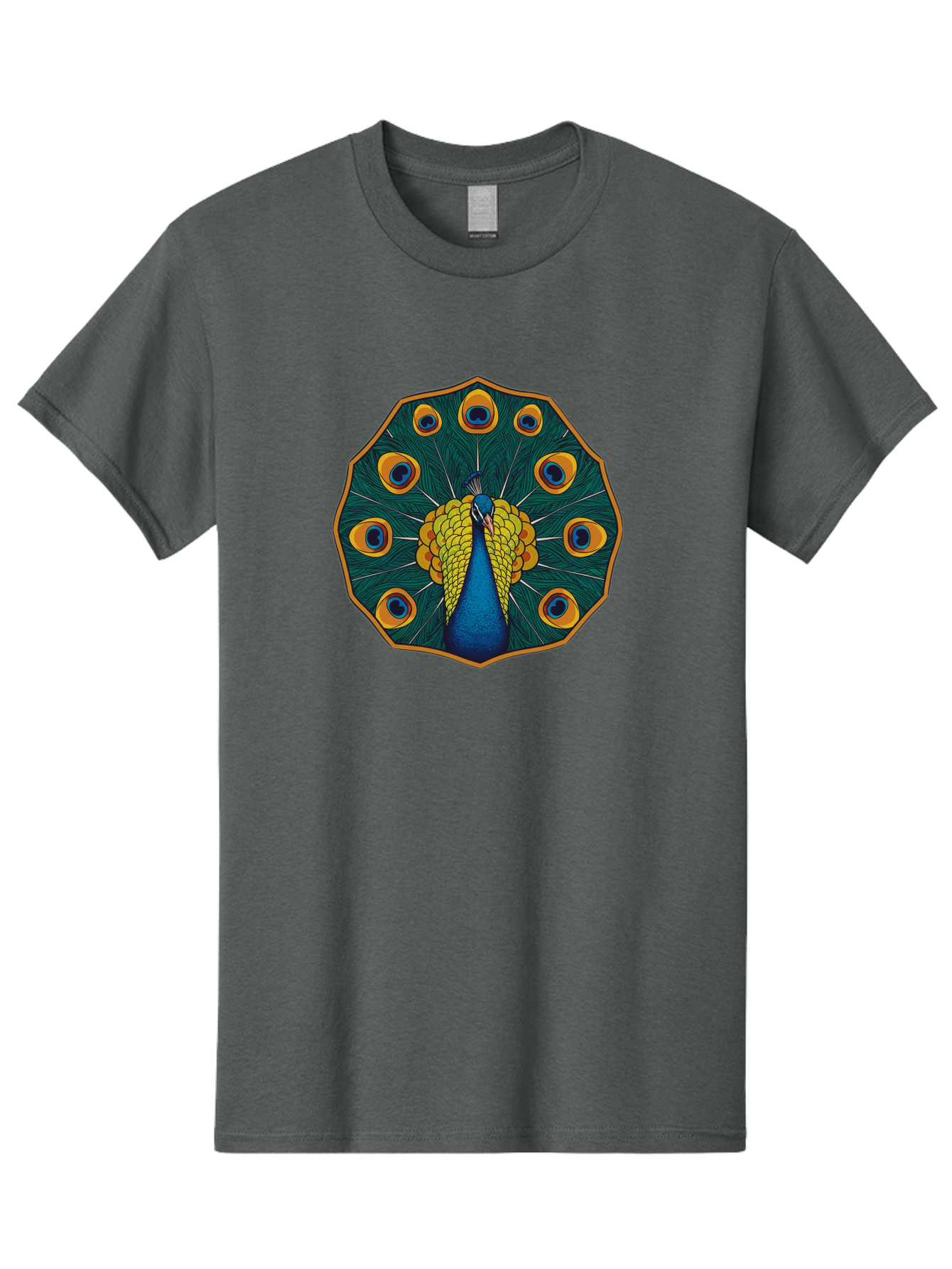 Peacock-Feather-6 Men'S Graphic Tee, 100% Cotton, Comfortable Casual Summer Wear, Machine Washable, Peacock Feather, Blue And Yellow Plumage, Vibrant Colors, Eye-Catching Pattern, Circular Design, Nature-Inspired Art, Bird Motif, Bab114 19