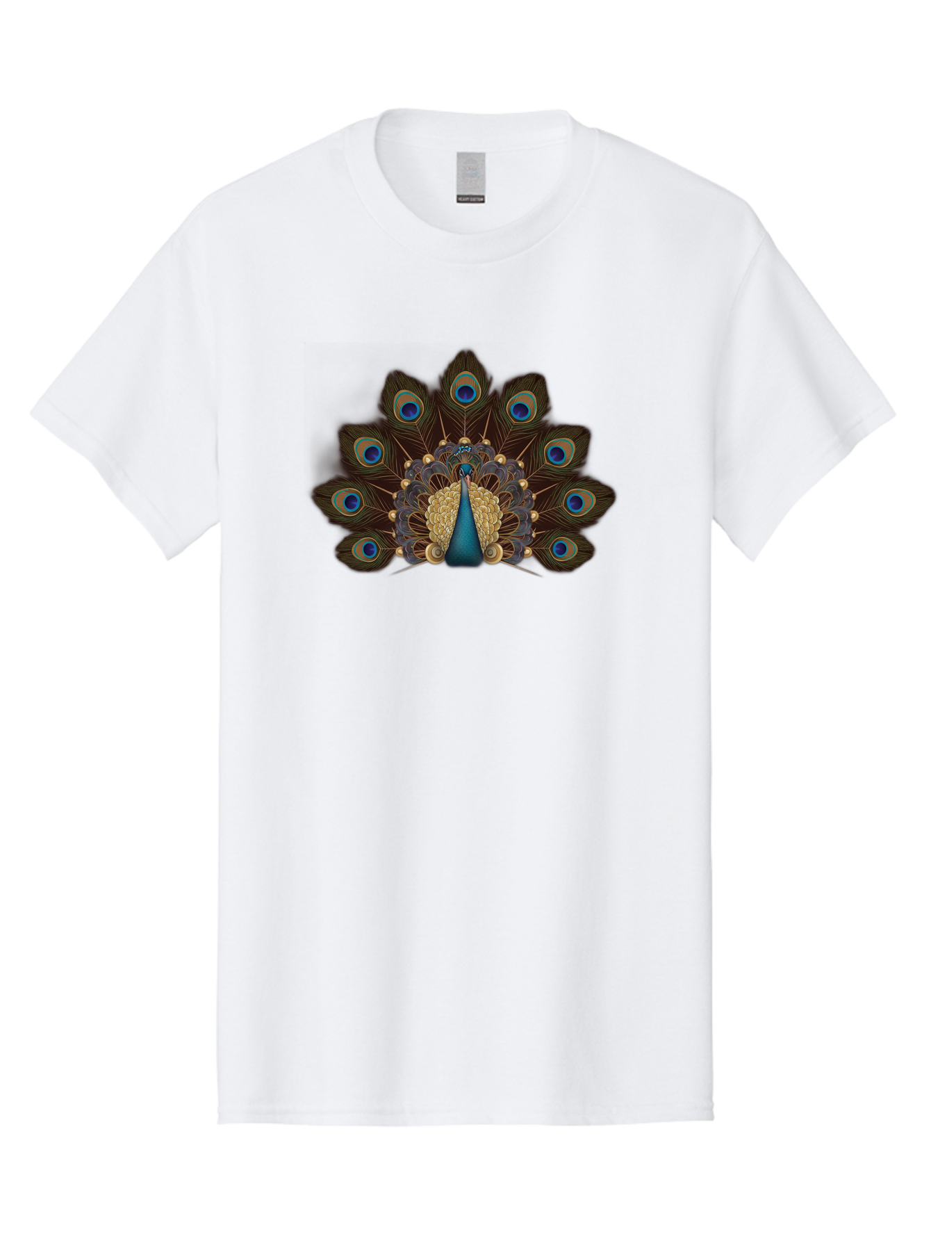 Peacock-Feather-Display Men'S Graphic Tee, 100% Cotton, Comfortable Casual Summer Wear, Machine Washable, Peacock, Bird, Feathers, Blue Eyes, Golden Plumage, Royal Bird, Majestic Creature, Intricate Details, Vibrant Colors, Exotic Beauty Bab118 7