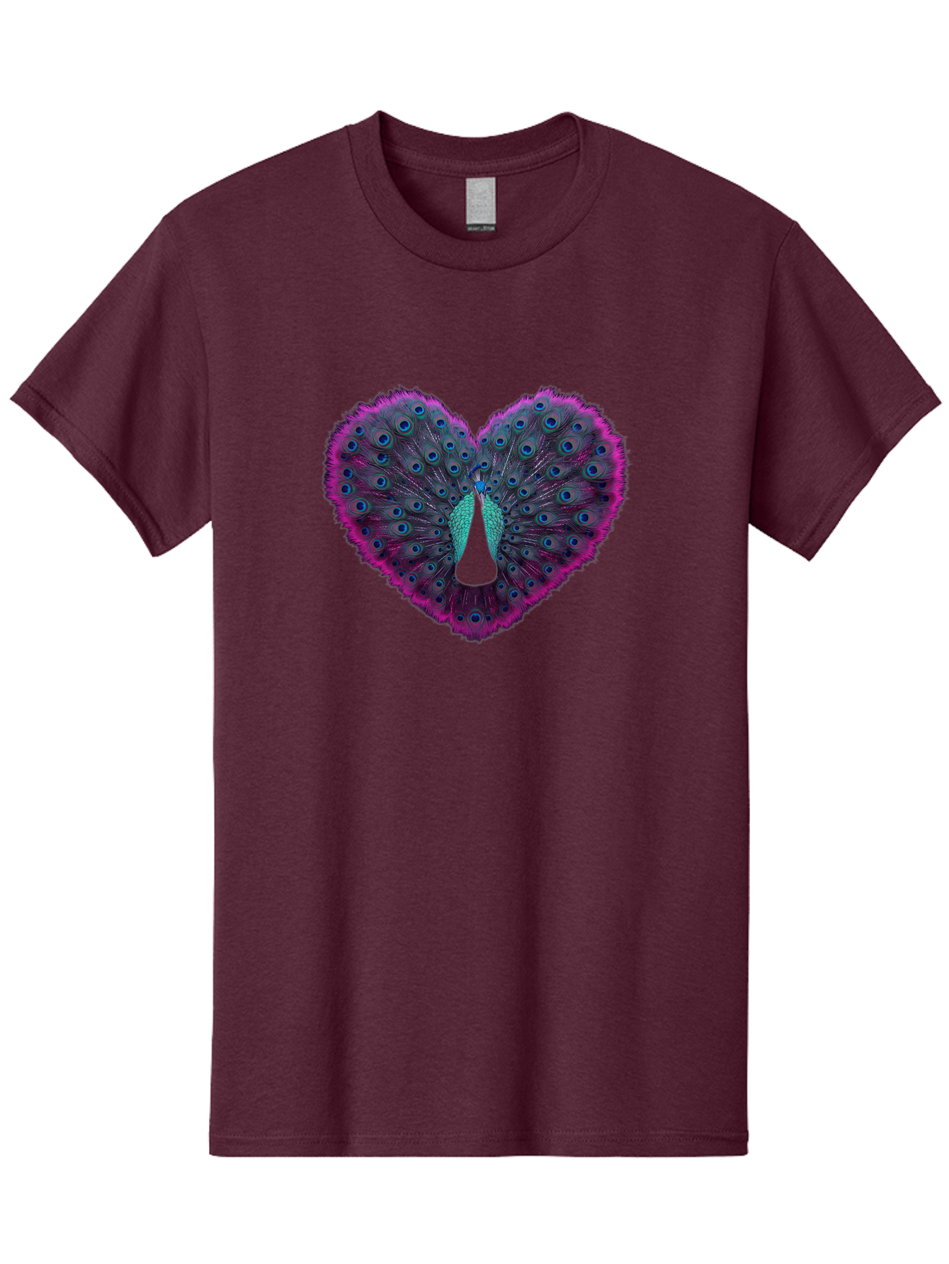Peacock-Feathers-Heart Men'S Graphic Tee, 100% Cotton, Comfortable Casual Summer Wear, Machine Washable, Peacock Feathers, Heart Shape, Vibrant Colors, Blue Eyespots, Purple And Pink Hues, Symbolic Love, Plumage Display, Artistic Design, Bab123 15