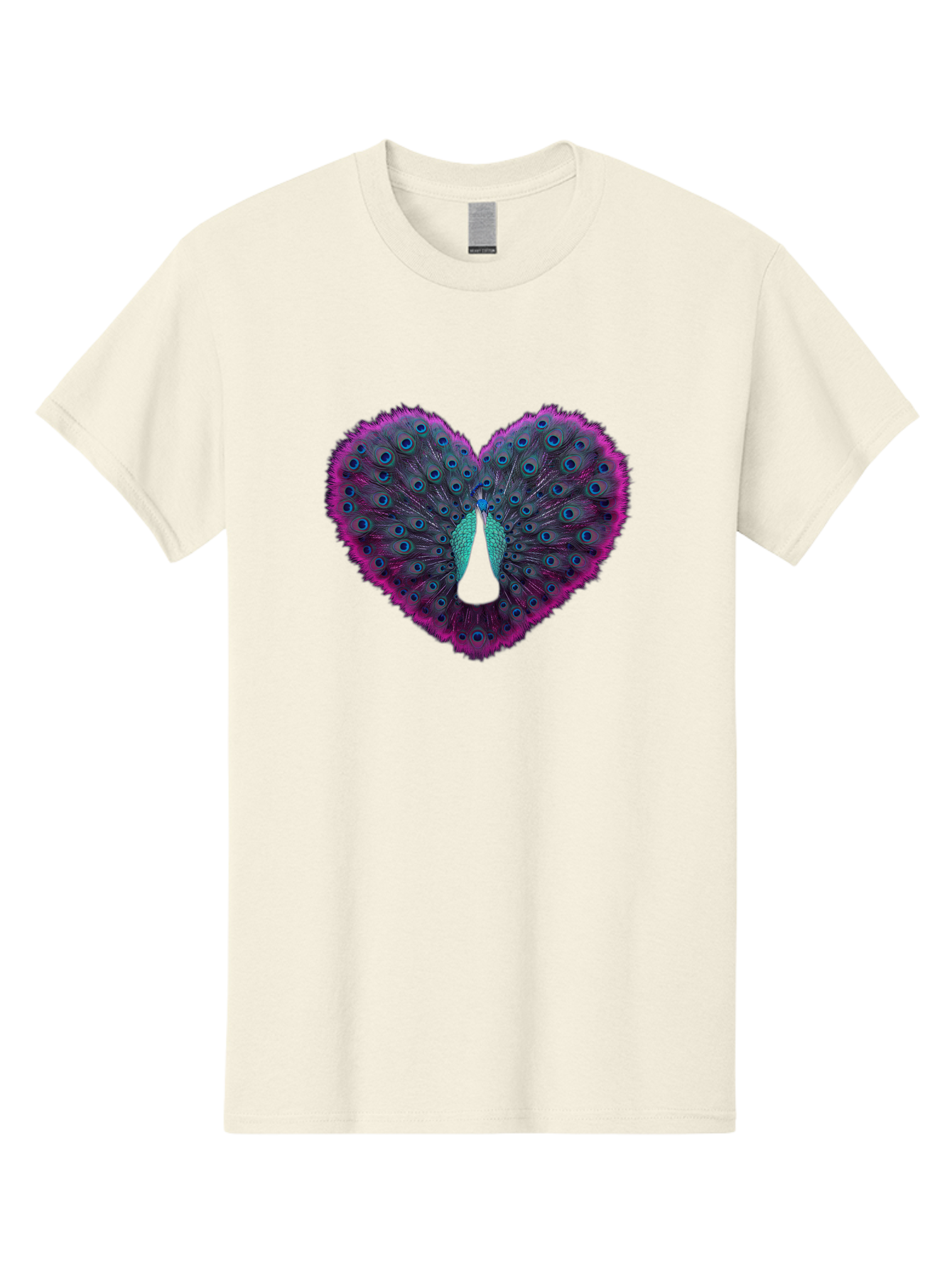 Peacock-Feathers-Heart Men'S Graphic Tee, 100% Cotton, Comfortable Casual Summer Wear, Machine Washable, Peacock Feathers, Heart Shape, Vibrant Colors, Blue Eyespots, Purple And Pink Hues, Symbolic Love, Plumage Display, Artistic Design, Bab123 5
