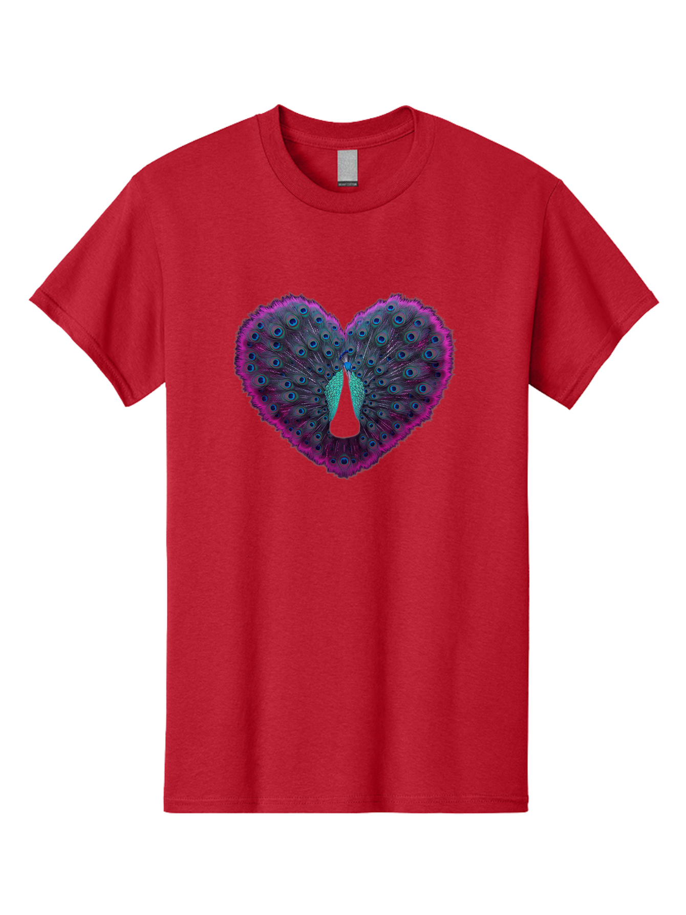 Peacock-Feathers-Heart Men'S Graphic Tee, 100% Cotton, Comfortable Casual Summer Wear, Machine Washable, Peacock Feathers, Heart Shape, Vibrant Colors, Blue Eyespots, Purple And Pink Hues, Symbolic Love, Plumage Display, Artistic Design, Bab123 25