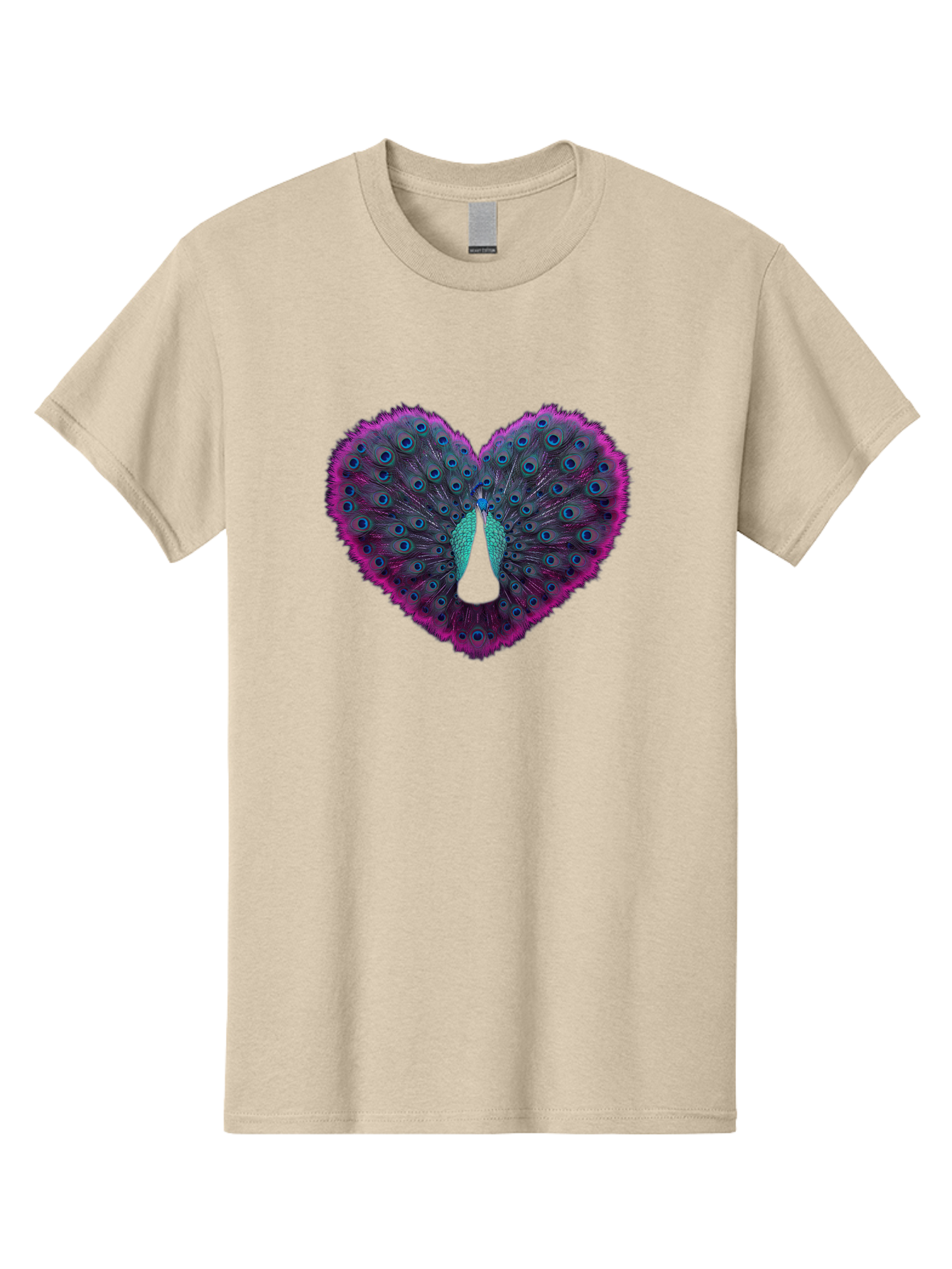 Peacock-Feathers-Heart Men'S Graphic Tee, 100% Cotton, Comfortable Casual Summer Wear, Machine Washable, Peacock Feathers, Heart Shape, Vibrant Colors, Blue Eyespots, Purple And Pink Hues, Symbolic Love, Plumage Display, Artistic Design, Bab123 3