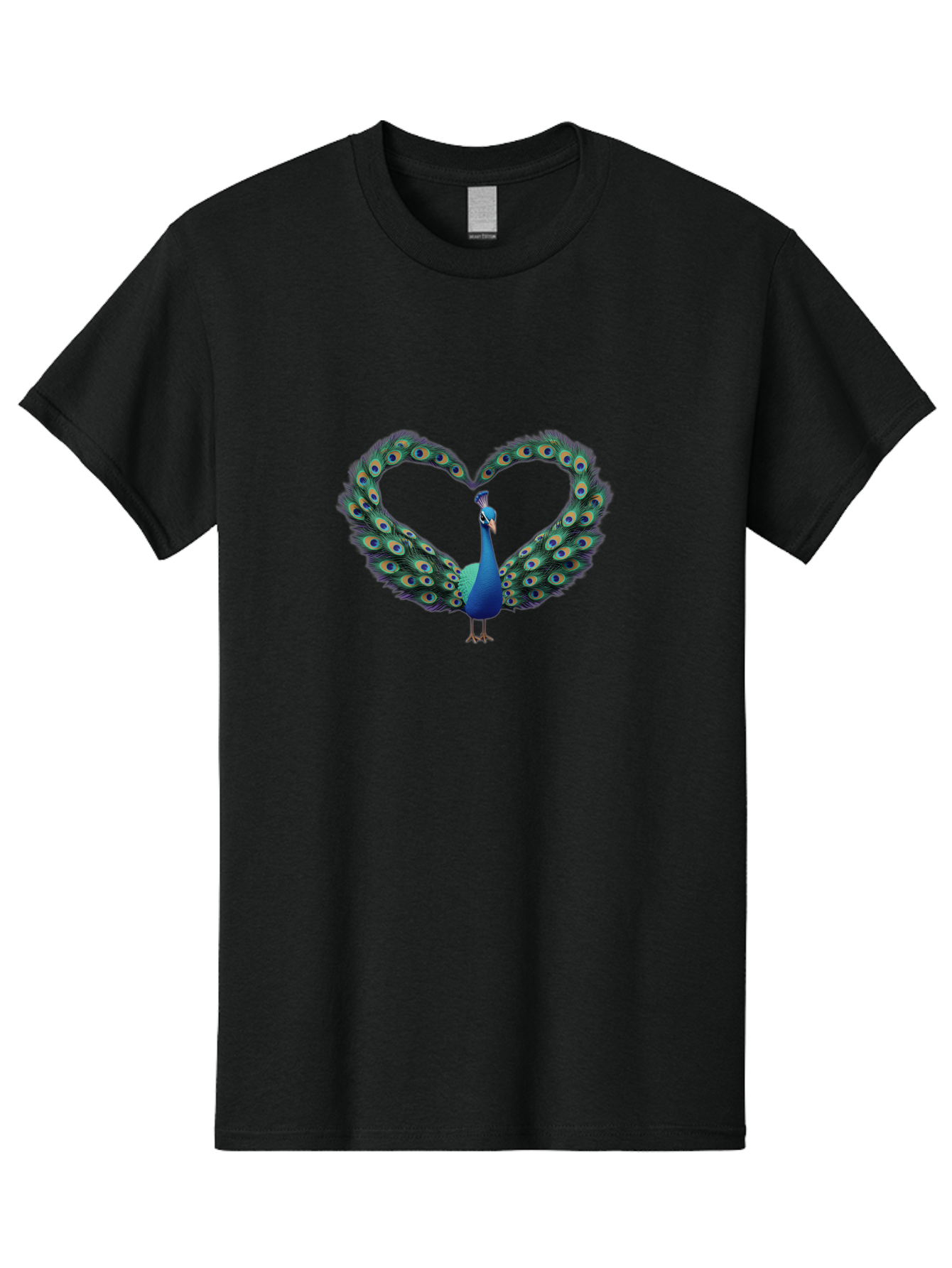 Peacock-Heart-1 Men'S Graphic Tee, 100% Cotton, Comfortable Casual Summer Wear, Machine Washable, Peacock Forming Heart Shape, Vibrant Blue And Green Colors, Symbolic Love Representation, Bird With Spread Feathers, Peacock'S Majestic Plumage, Bab125 27