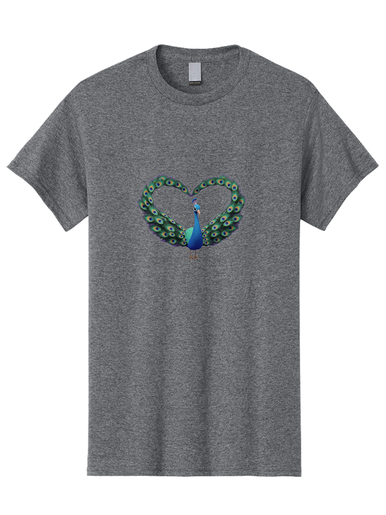 Peacock-Heart-1 Men'S Graphic Tee, 100% Cotton, Comfortable Casual Summer Wear, Machine Washable, Peacock Forming Heart Shape, Vibrant Blue And Green Colors, Symbolic Love Representation, Bird With Spread Feathers, Peacock'S Majestic Plumage, Bab125 11