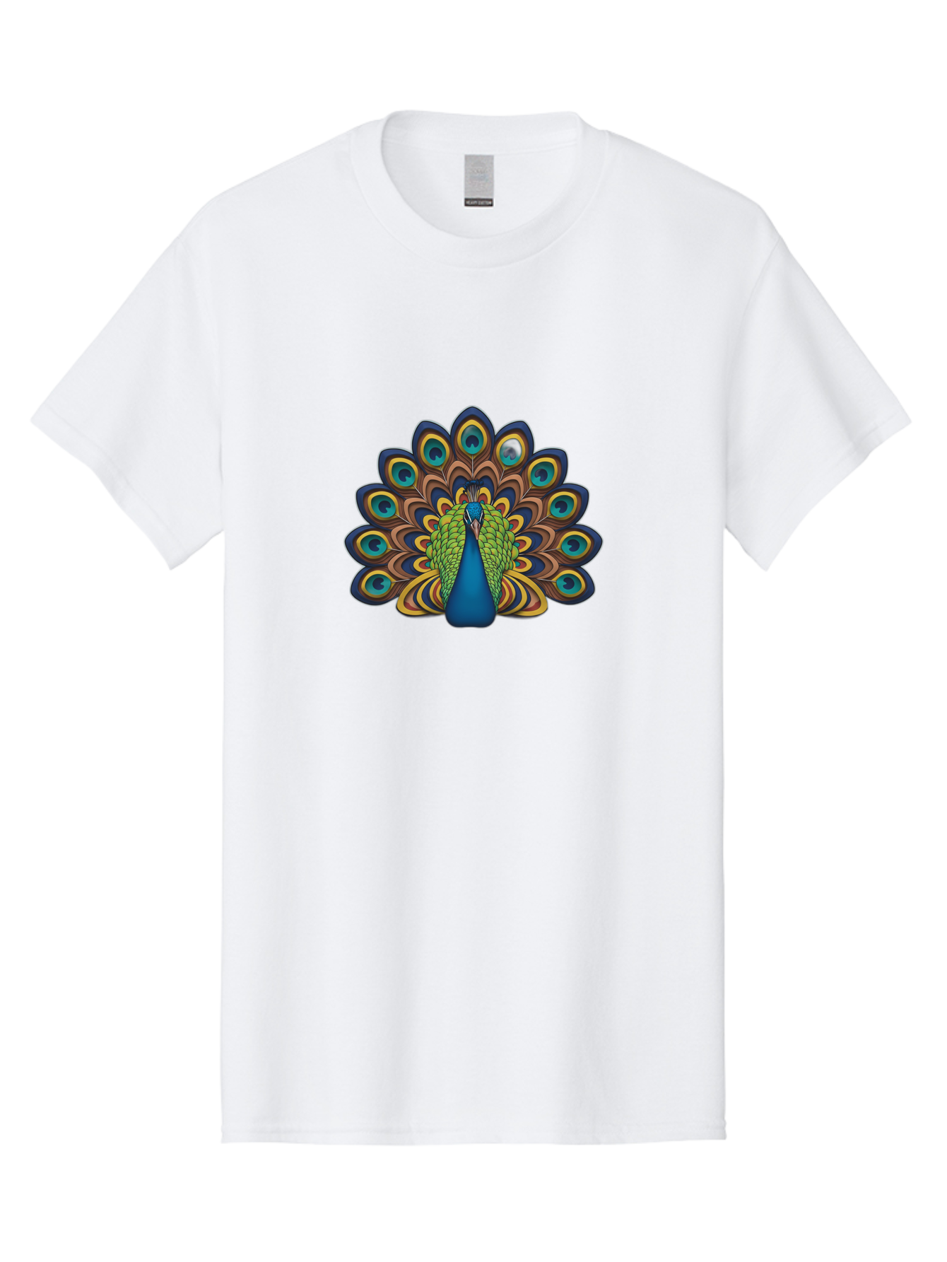 Peacock-Illustration Men'S Graphic Tee, 100% Cotton, Comfortable Casual Summer Wear, Machine Washable, Peacock With Vibrant Plumage, Colorful Feathers, Blue And Green Hues, Eye-Catching Patterns, Majestic Bird, Exotic Beauty, Ornate Tail, Bab128 7