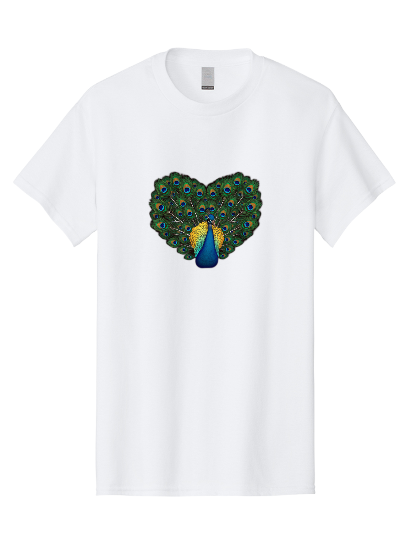 Peacock-Spreads-Tail Men'S Graphic Tee, 100% Cotton, Comfortable Casual Summer Wear, Machine Washable, Peacock Spreads Tail, Vibrant Feathers, Colorful Plumage, Blue And Gold, Eye-Catching Display, Majestic Bird, Ornate Patterns Bab130 7