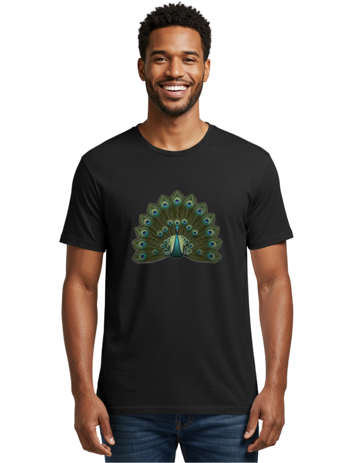Peacock-Tail-Feathers-1 Men'S Graphic Tee, 100% Cotton, Comfortable Casual Summer Wear, Machine Washable, Peacock Feathers, Vibrant Colors, Blue And Green Hues, Eye-Catching Display, Exotic Bird, Wildlife Photography, Feathered Fan, Bab131 28