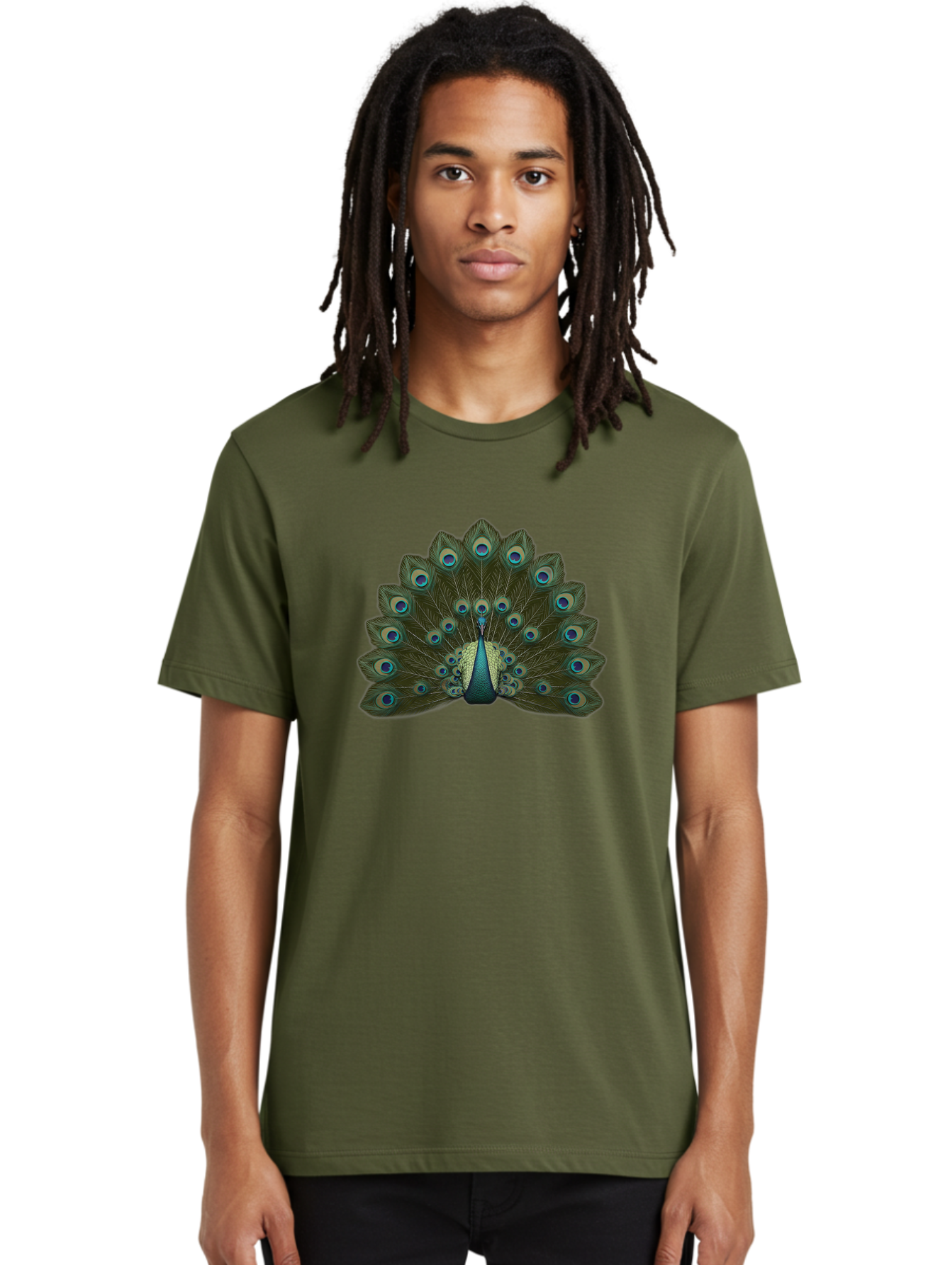 Peacock-Tail-Feathers-1 Men'S Graphic Tee, 100% Cotton, Comfortable Casual Summer Wear, Machine Washable, Peacock Feathers, Vibrant Colors, Blue And Green Hues, Eye-Catching Display, Exotic Bird, Wildlife Photography, Feathered Fan, Bab131 18