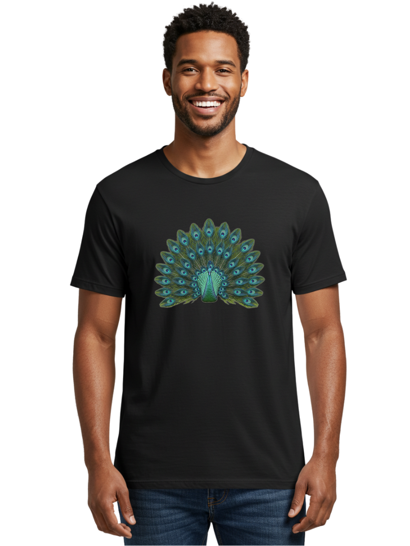 Peacock-Tail-Feathers Men'S Graphic Tee, 100% Cotton, Comfortable Casual Summer Wear, Machine Washable, Peacock Feathers, Blue And Green Plumage, Eye-Catching Display, Vibrant Colors, Intricate Patterns, Majestic Bird, Natural Beauty, Bab133 28