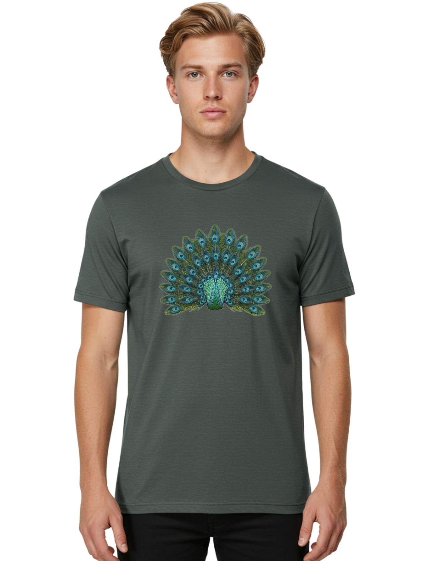 Peacock-Tail-Feathers Men'S Graphic Tee, 100% Cotton, Comfortable Casual Summer Wear, Machine Washable, Peacock Feathers, Blue And Green Plumage, Eye-Catching Display, Vibrant Colors, Intricate Patterns, Majestic Bird, Natural Beauty, Bab133 20