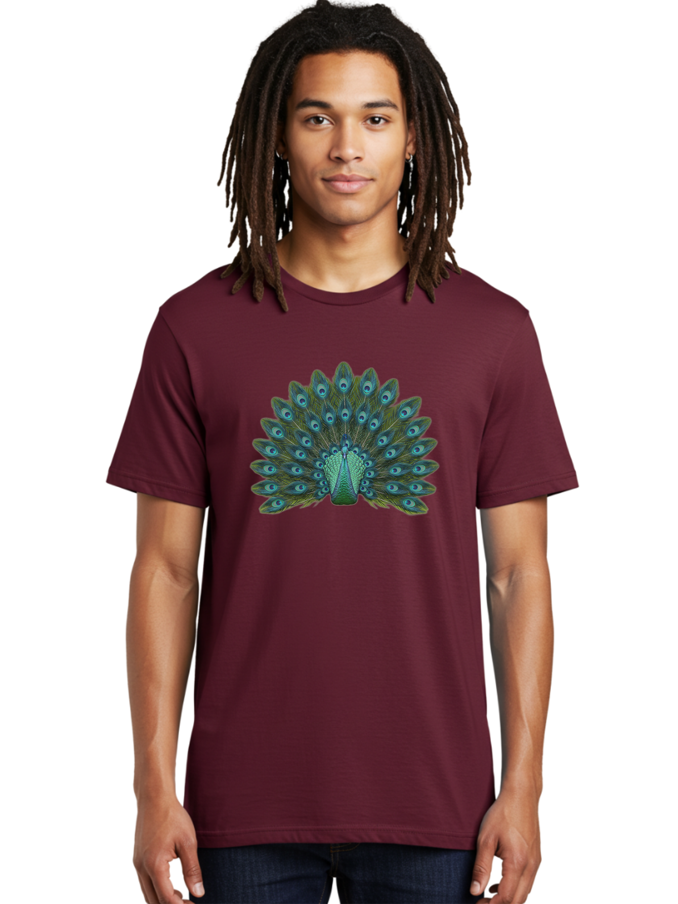 Peacock-Tail-Feathers Men'S Graphic Tee, 100% Cotton, Comfortable Casual Summer Wear, Machine Washable, Peacock Feathers, Blue And Green Plumage, Eye-Catching Display, Vibrant Colors, Intricate Patterns, Majestic Bird, Natural Beauty, Bab133 16